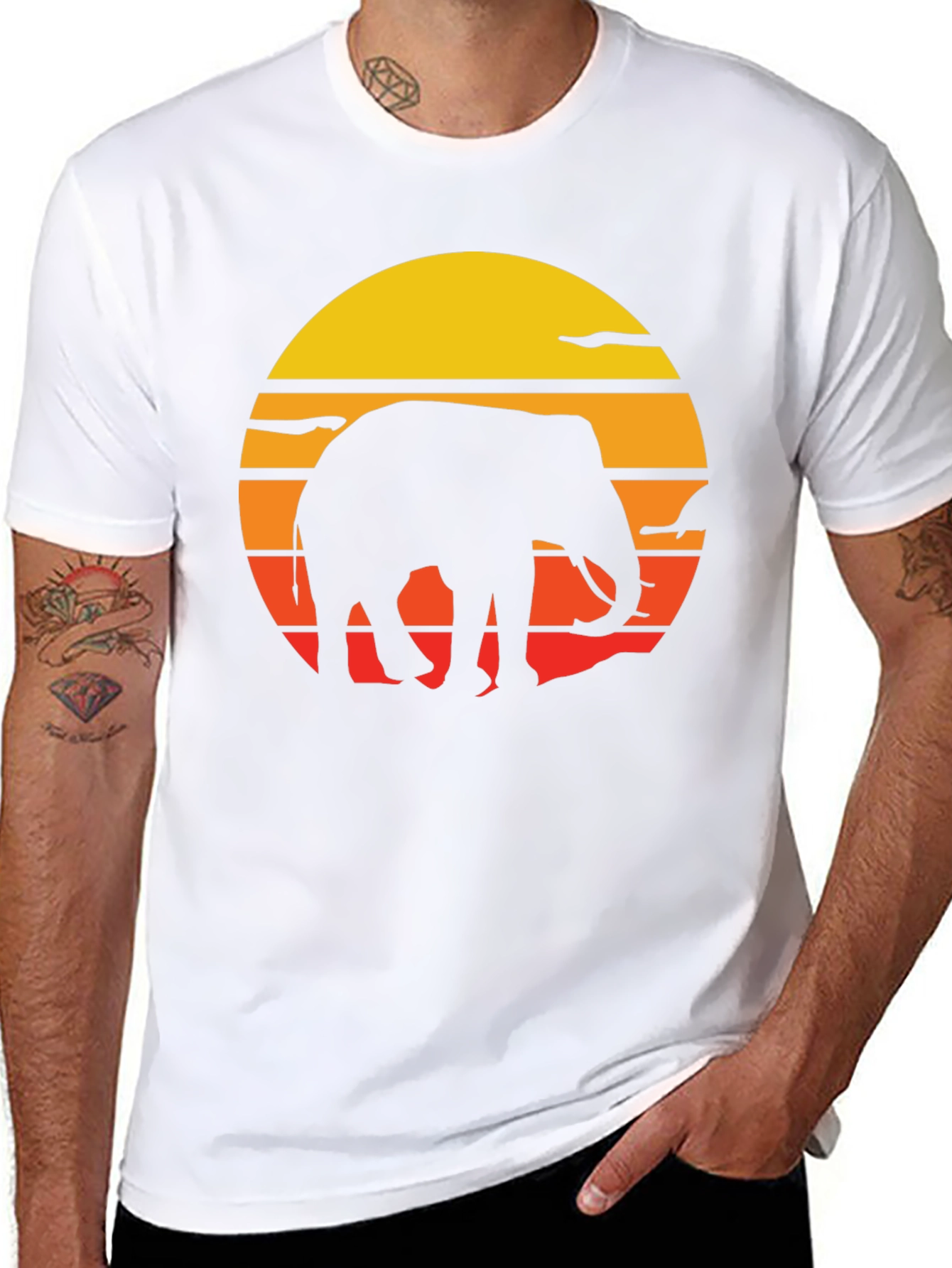 Elephant Sunset Graphic Tee - Black Cotton T-Shirt