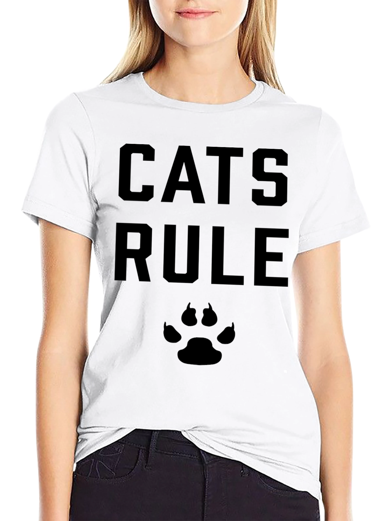 Cats Rule T-Shirt - Black Cat Paw Tee