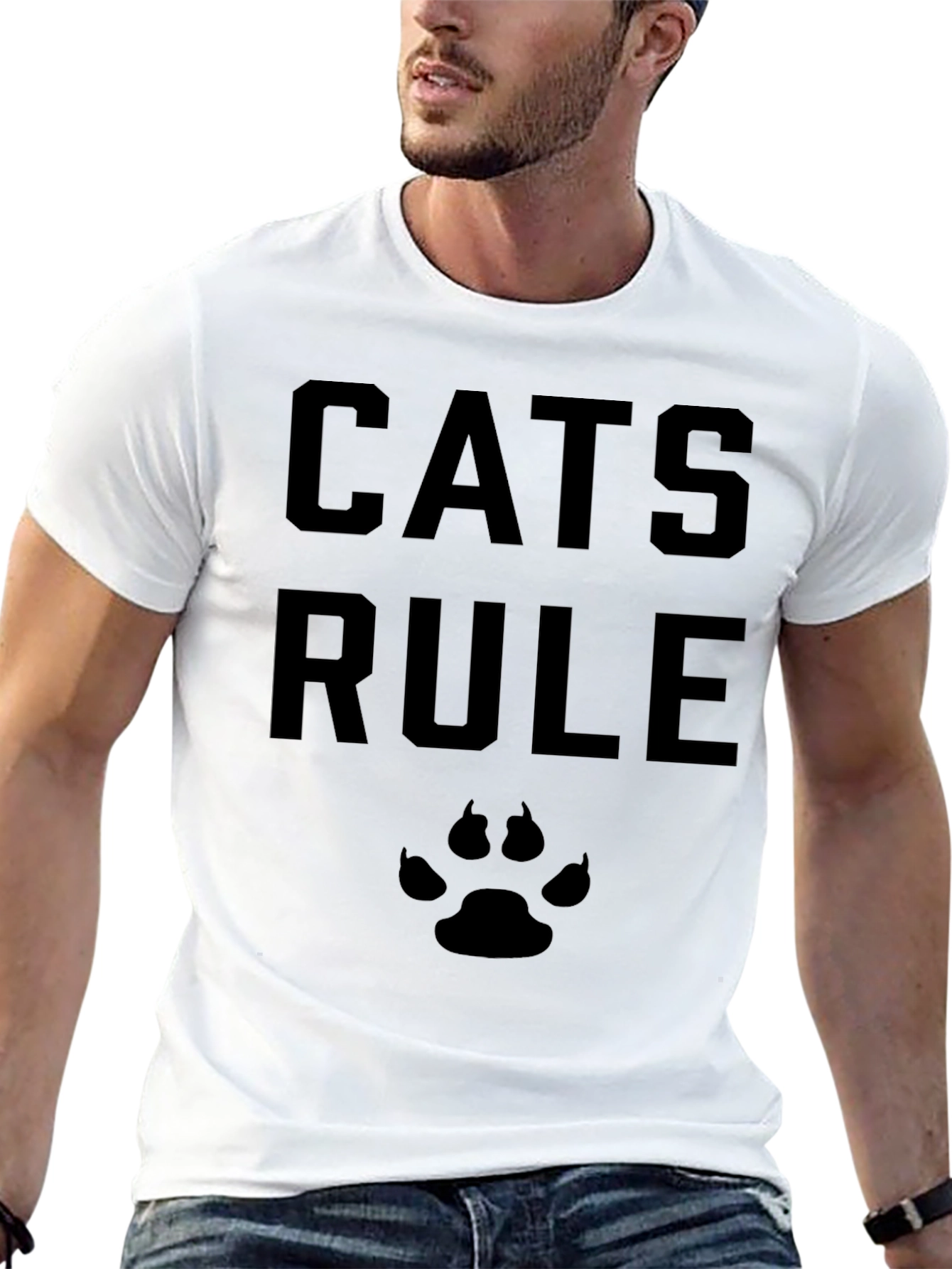 Cats Rule T-Shirt - Black Cat Paw Tee