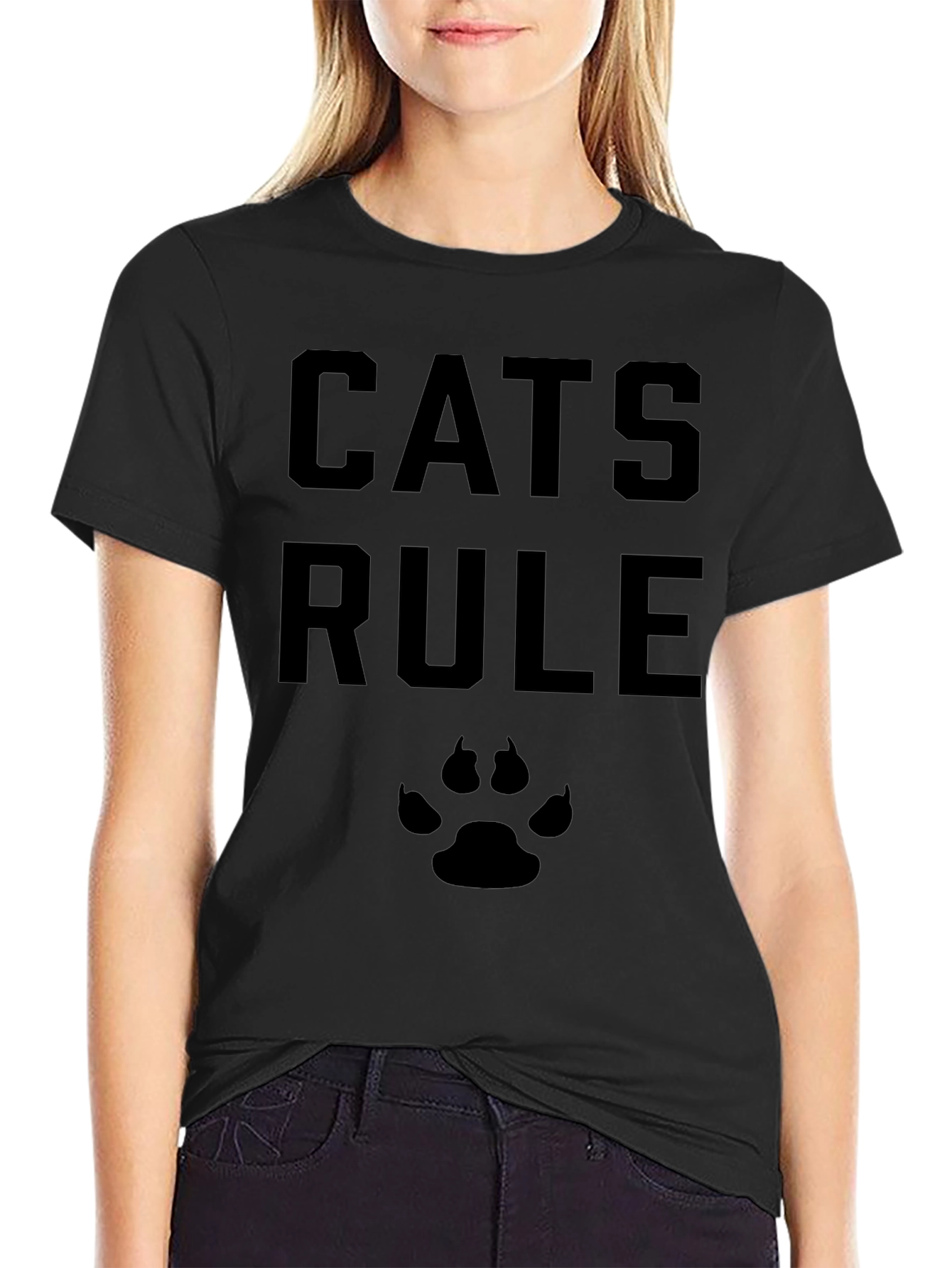 Cats Rule T-Shirt - Black Cat Paw Tee