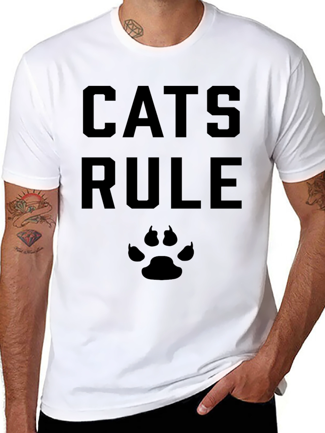 Cats Rule T-Shirt - Black Cat Paw Tee