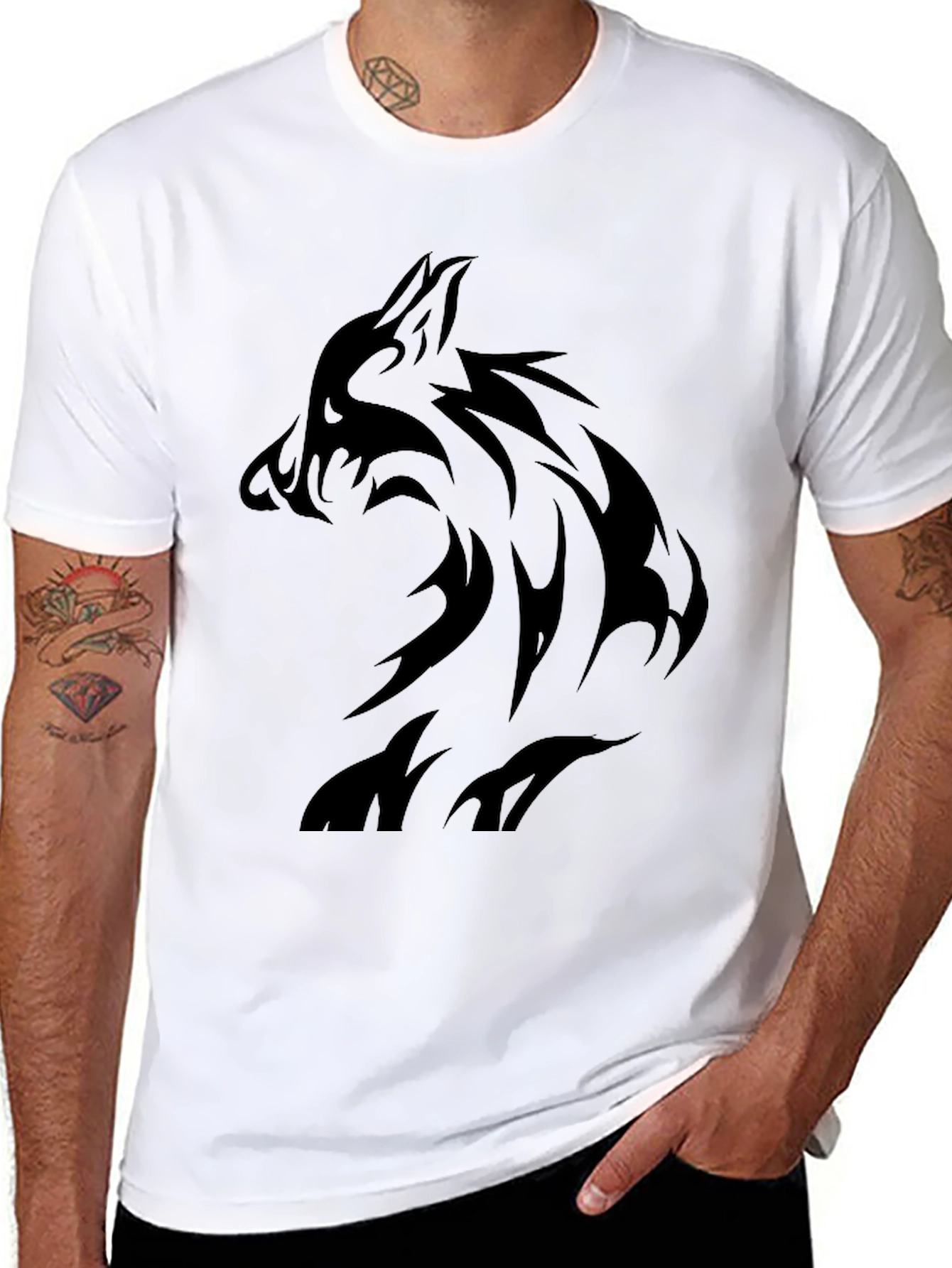 Mens Black Wolf Graphic T-Shirt