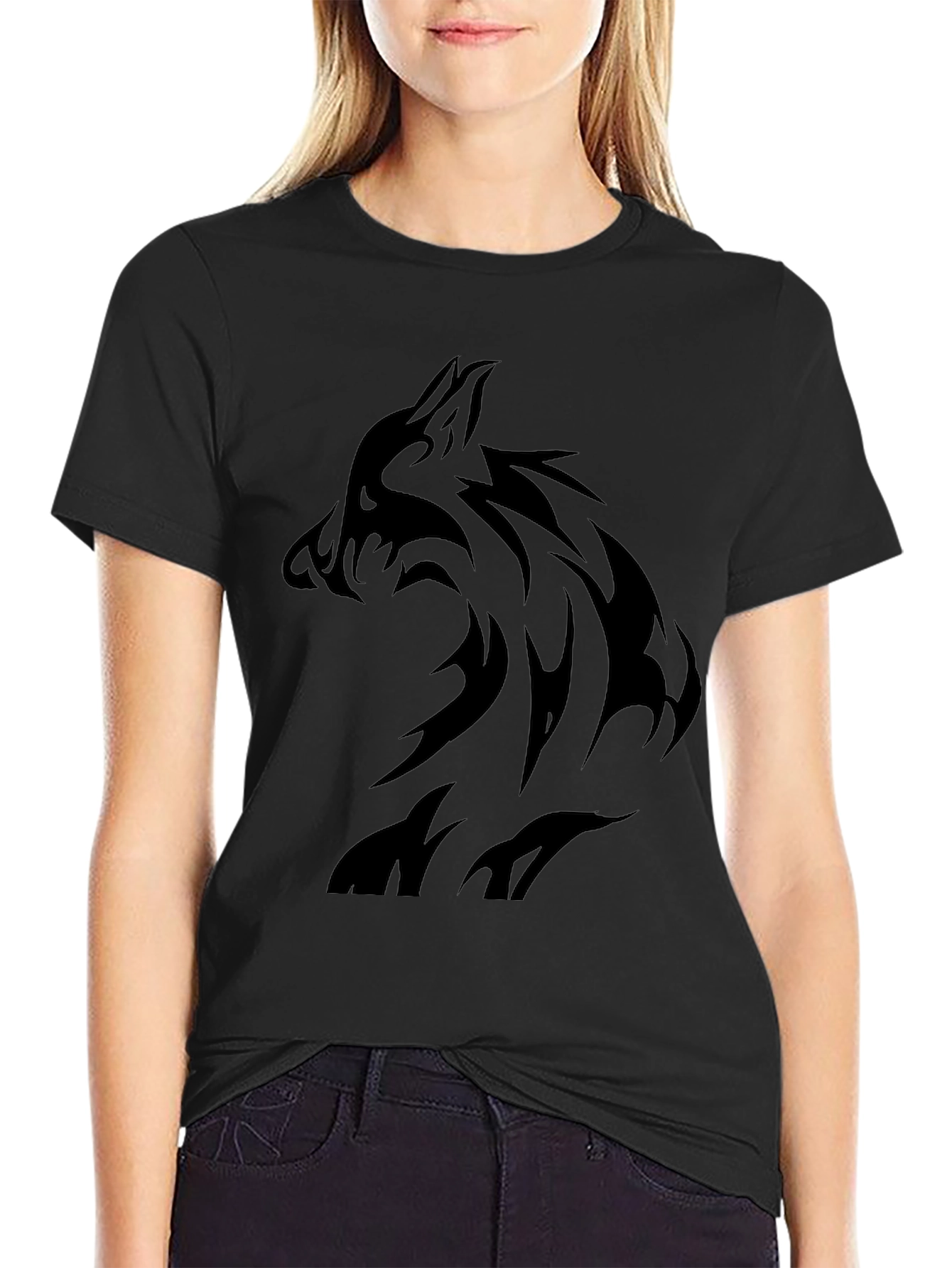 Mens Black Wolf Graphic T-Shirt