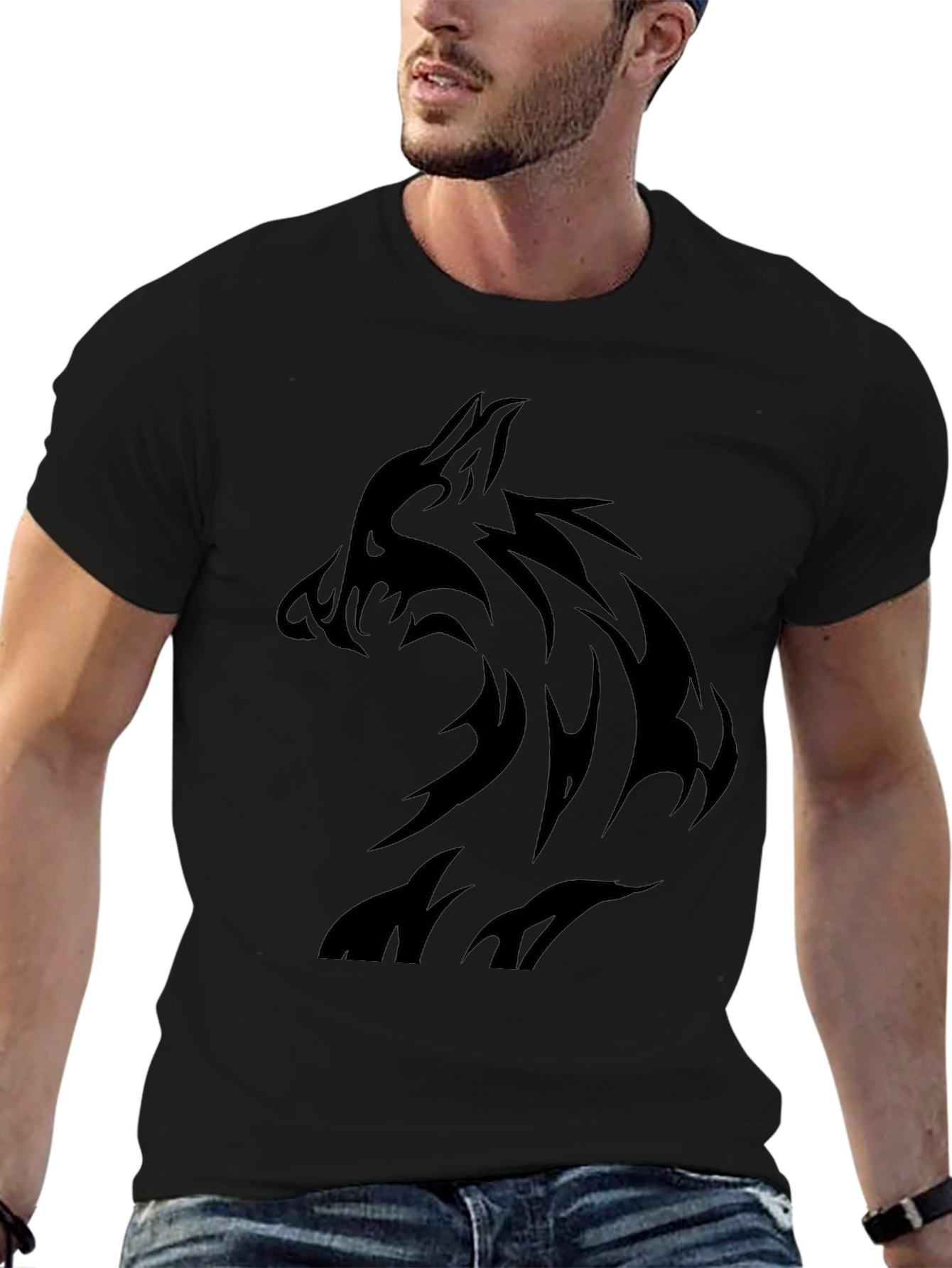 Mens Black Wolf Graphic T-Shirt
