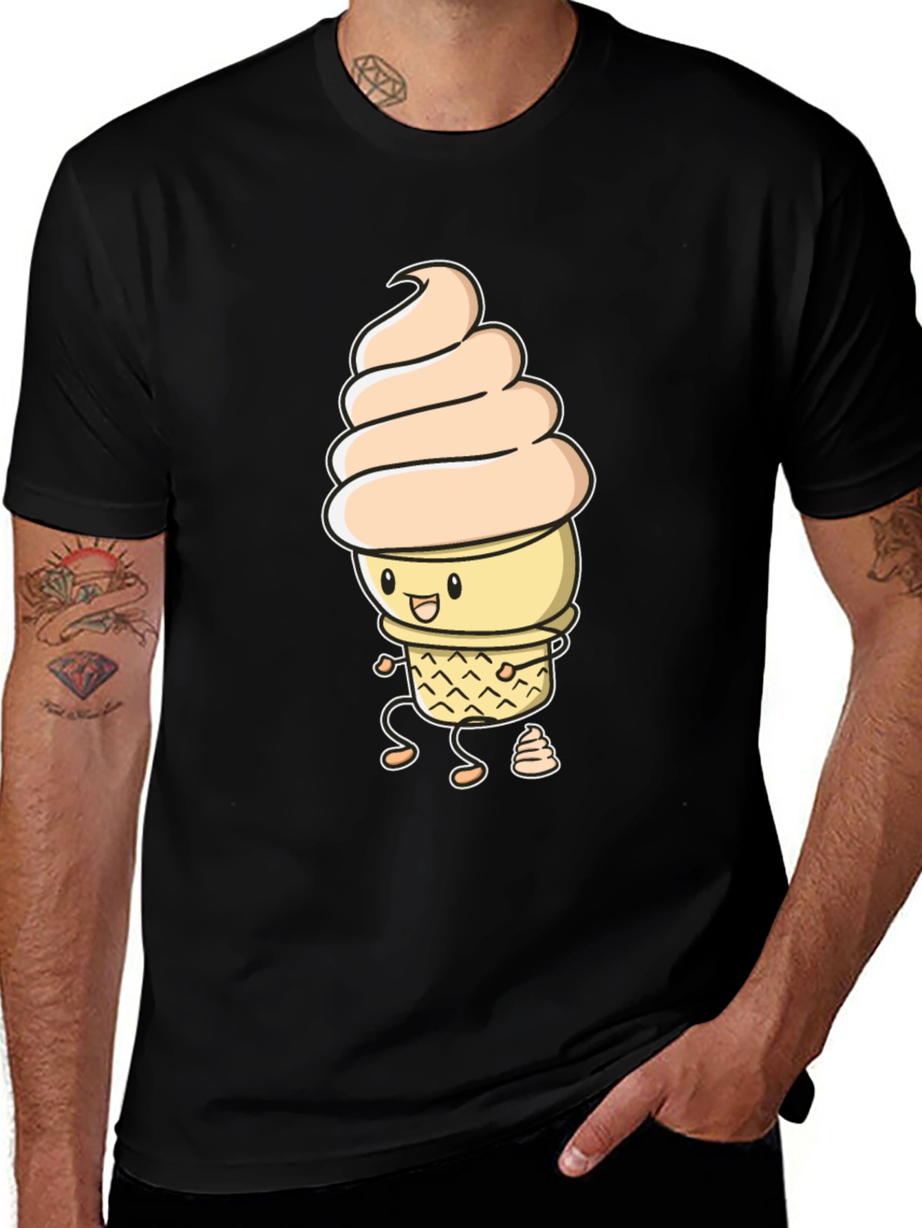 Funny Ice Cream Graphic Black T-Shirt