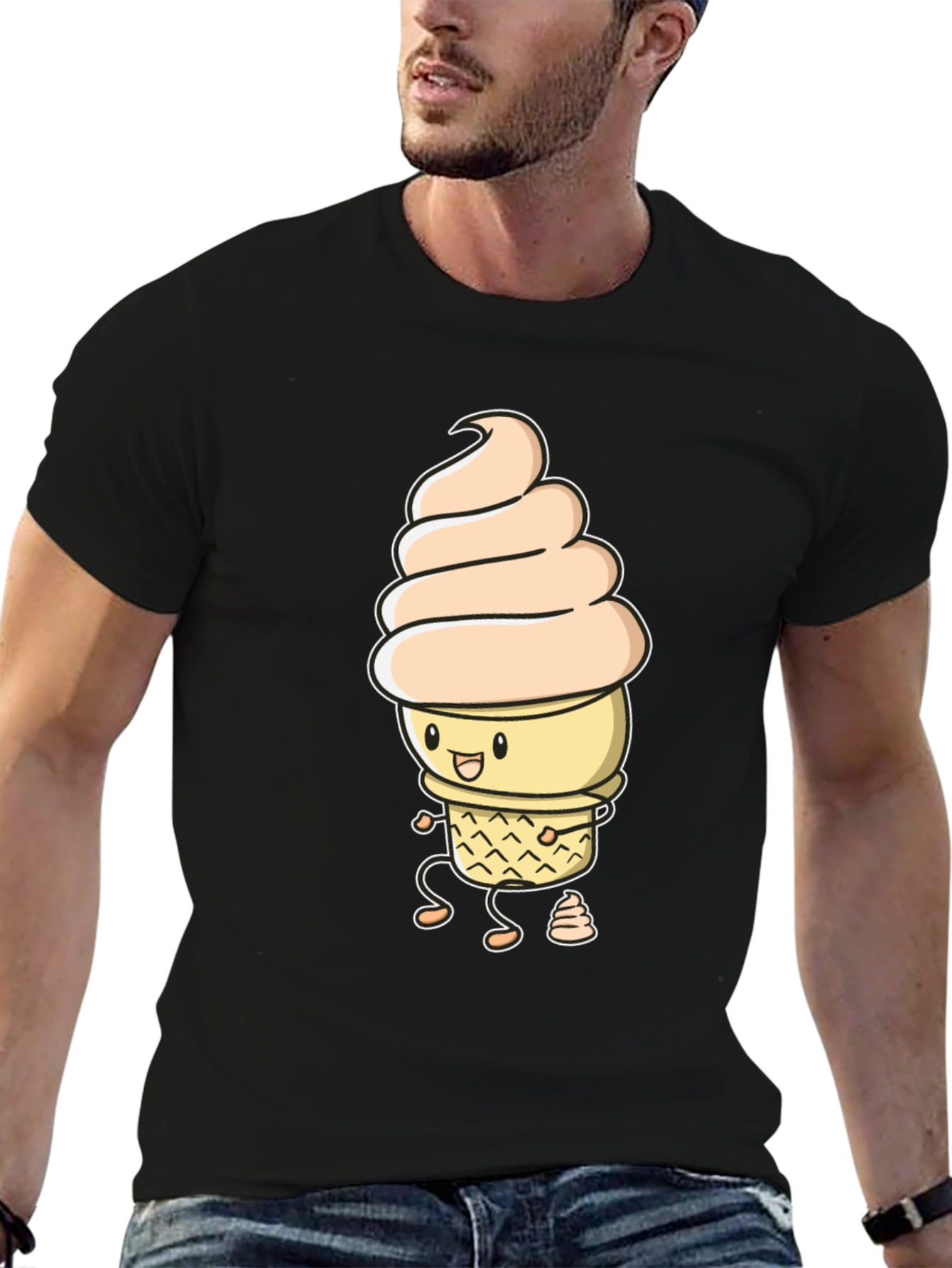 Funny Ice Cream Graphic Black T-Shirt