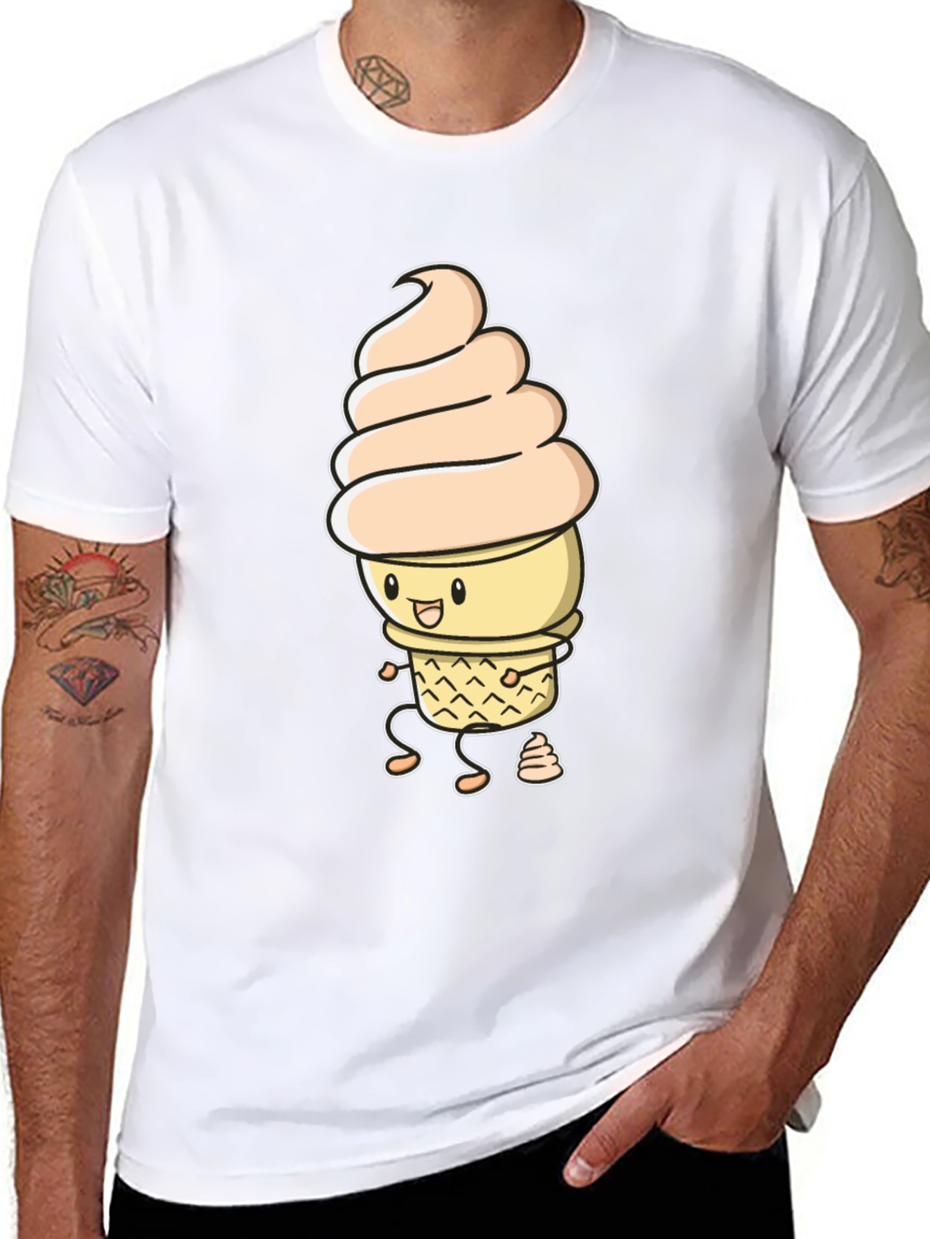 Funny Ice Cream Graphic Black T-Shirt