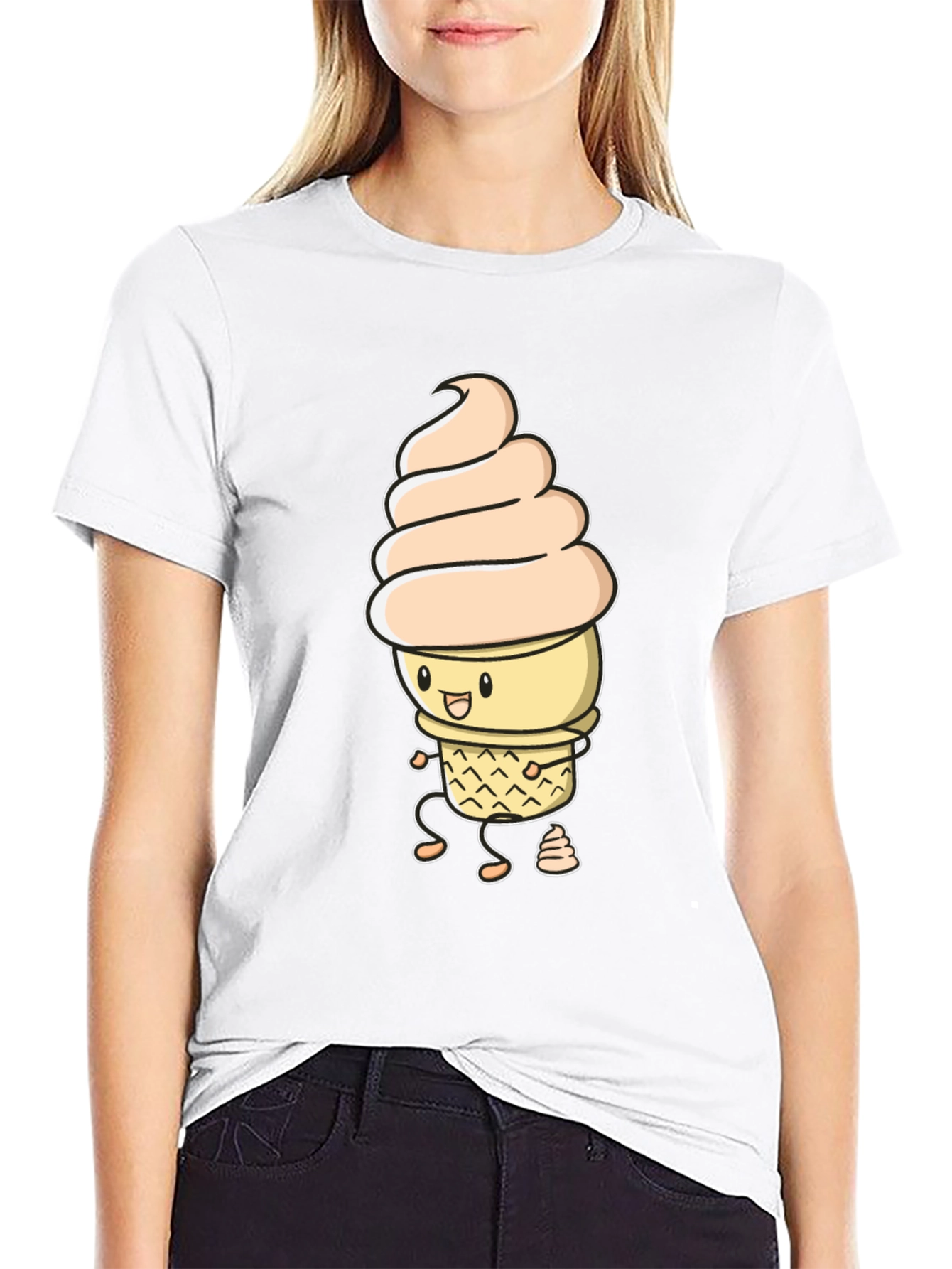 Funny Ice Cream Graphic Black T-Shirt