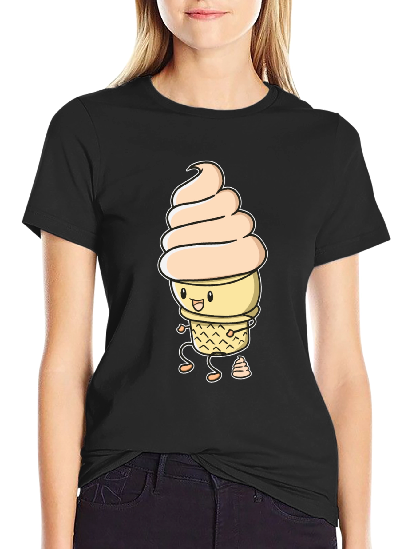 Funny Ice Cream Graphic Black T-Shirt