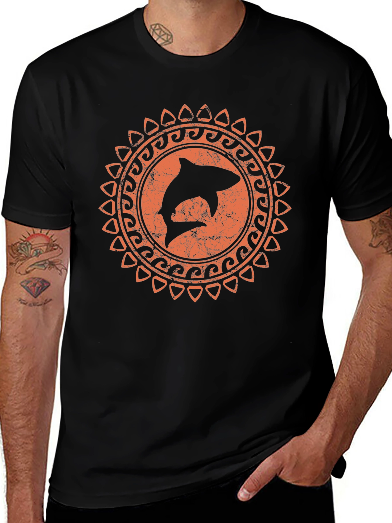 Shark Graphic Print Black T-Shirt