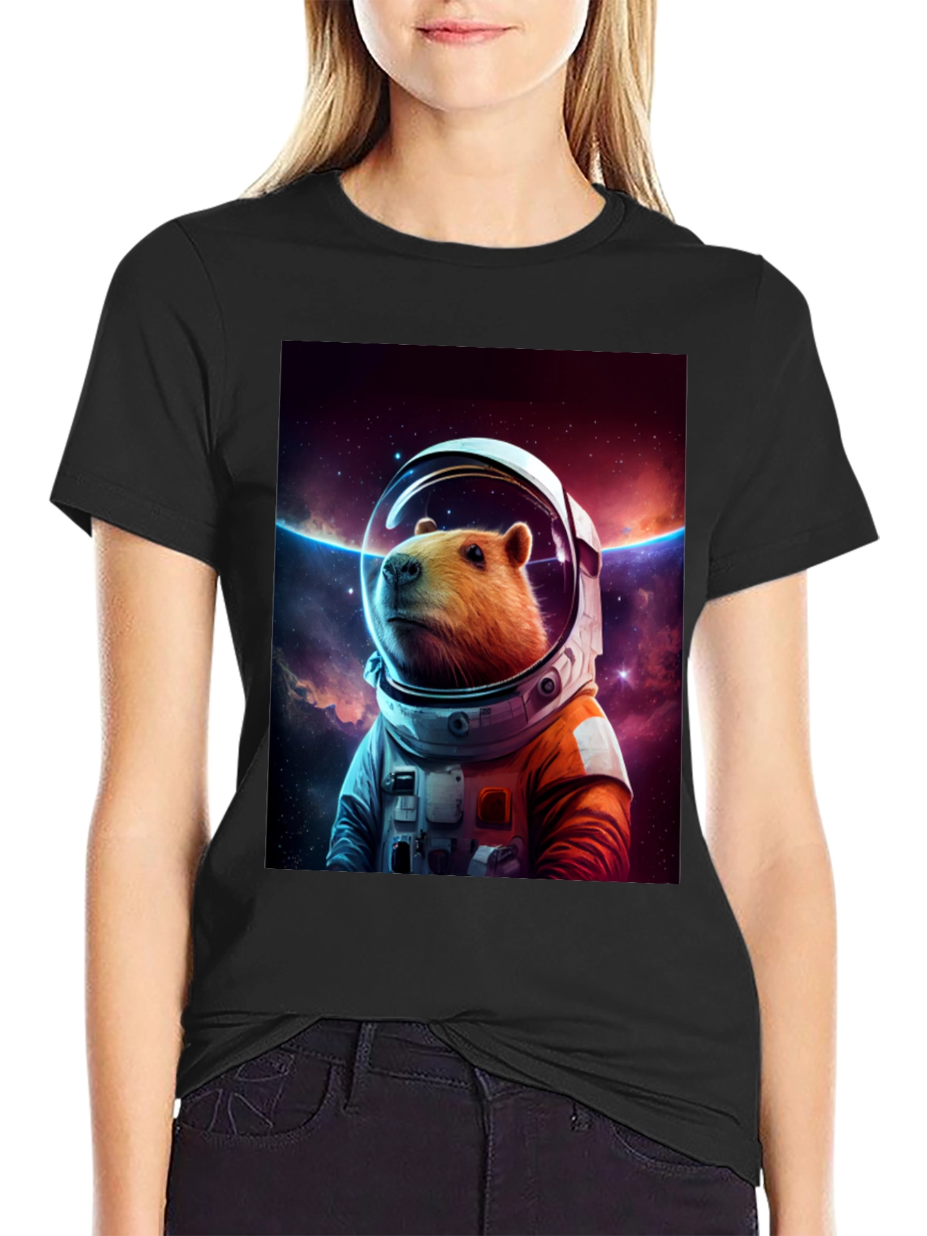 Capybara Astronaut Graphic Tee - Space Explorer Shirt