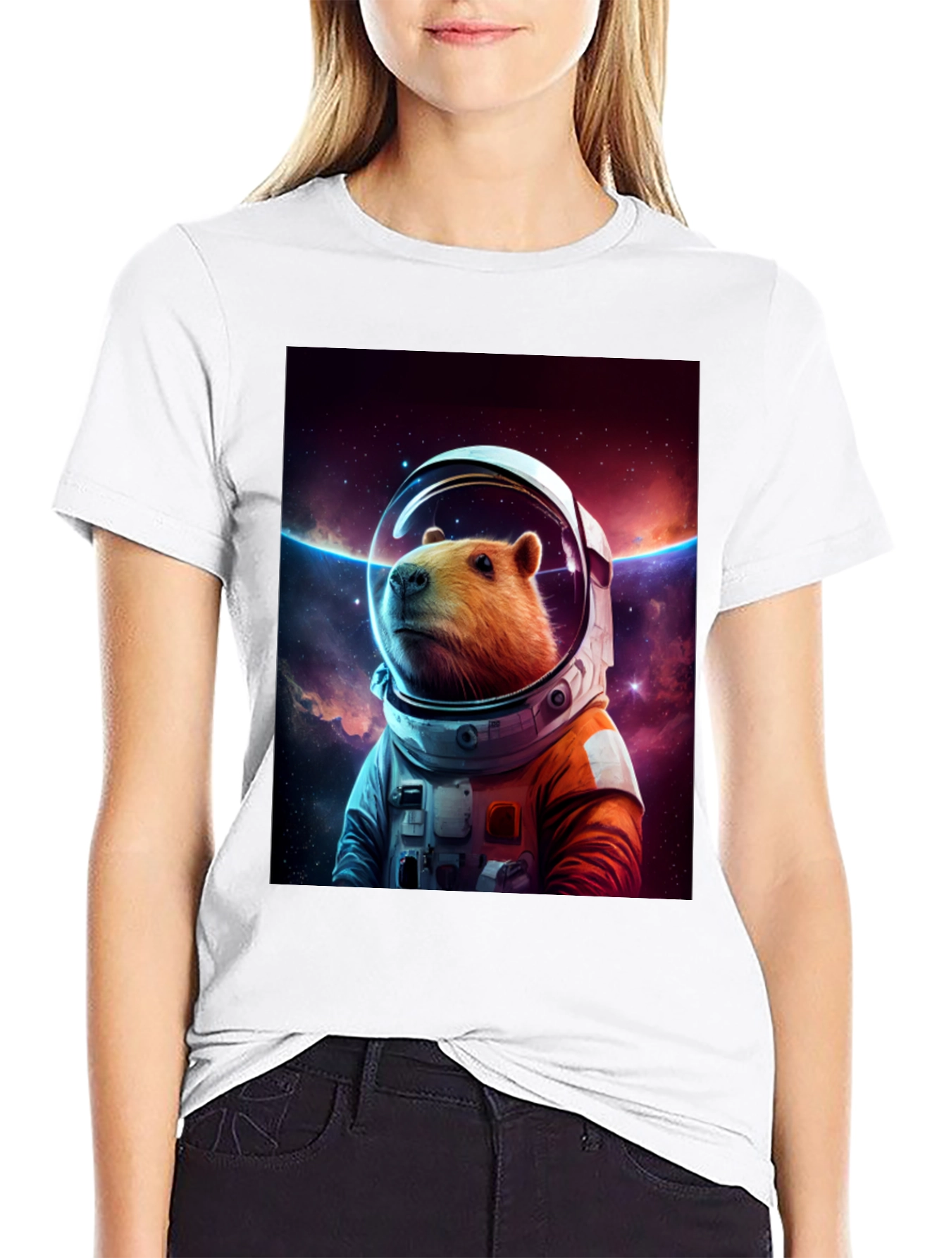 Capybara Astronaut Graphic Tee - Space Explorer Shirt