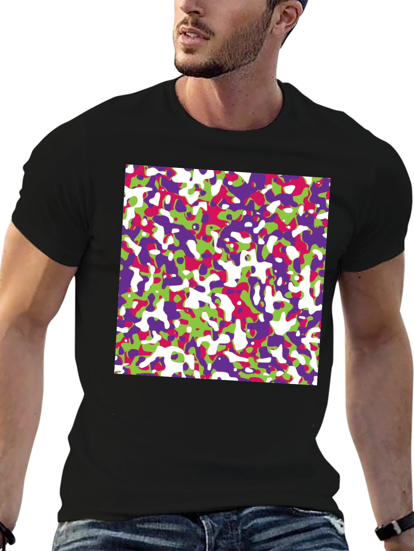 Abstract Camo Print Black T-Shirt