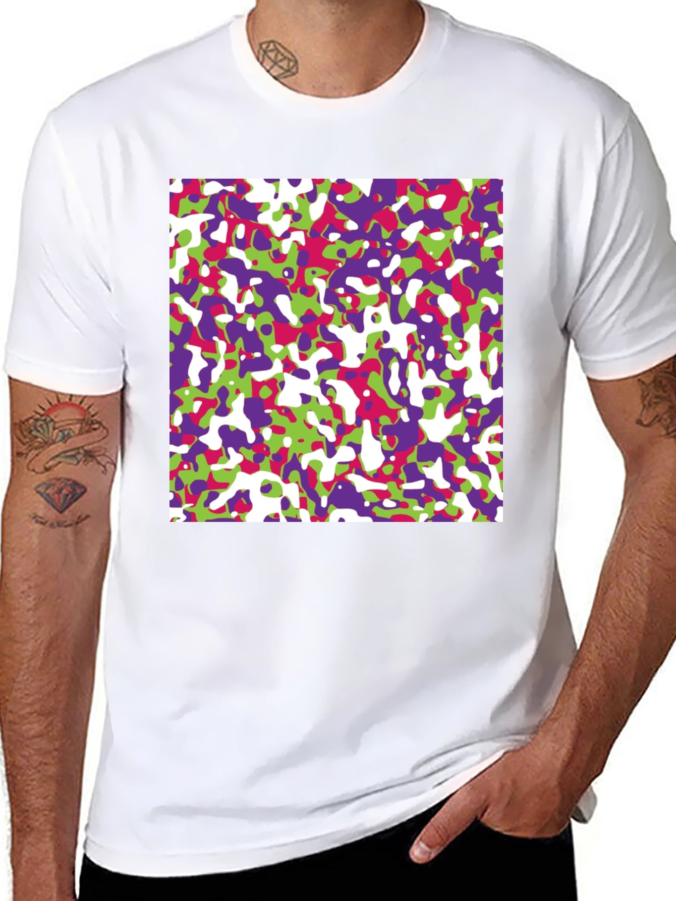 Abstract Camo Print Black T-Shirt