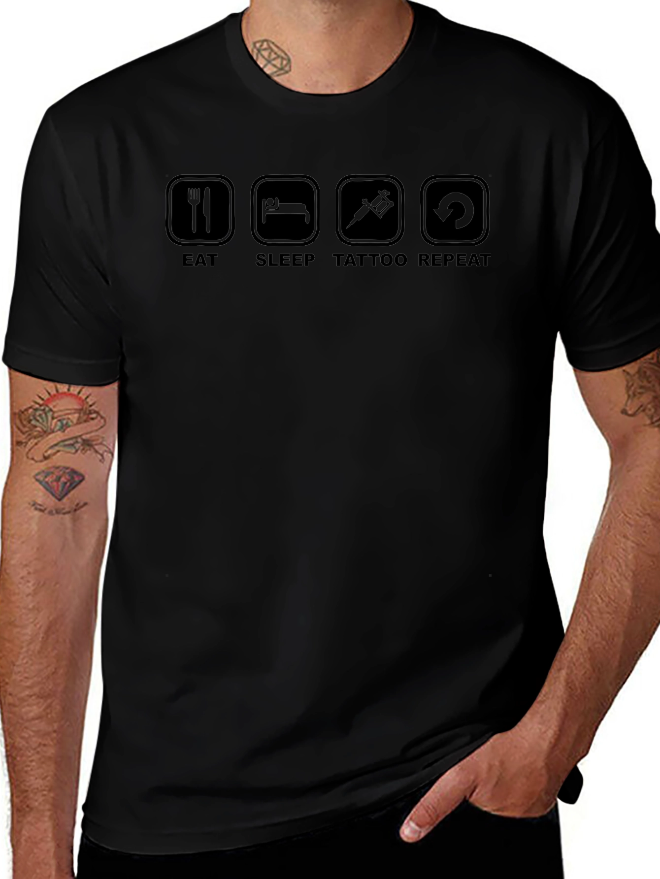 Eat Sleep Tattoo Repeat Black T-Shirt