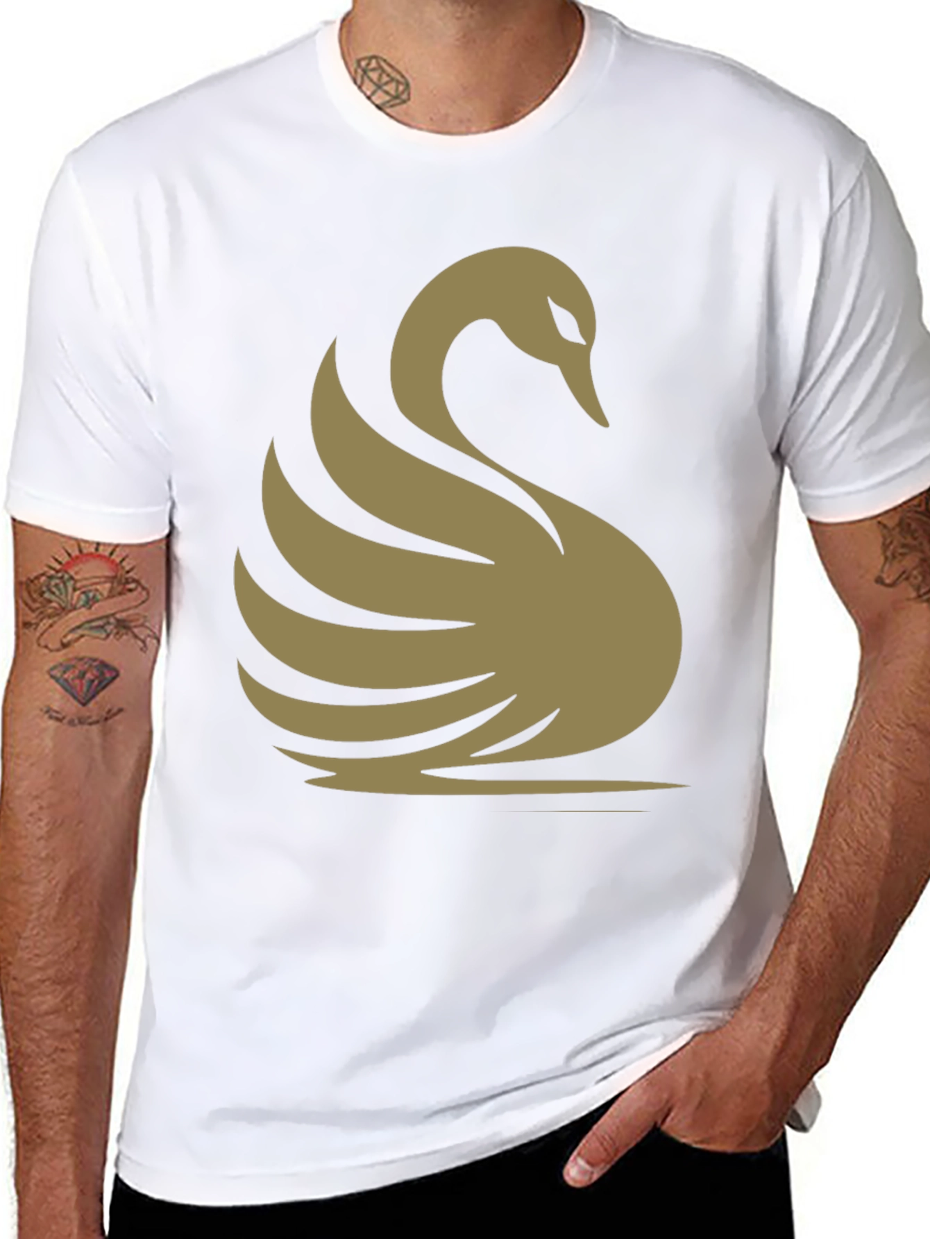 Elegant Swan Graphic Tee - Classic Black Cotton T-Shirt