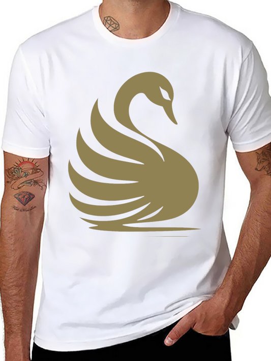 Elegant Swan Graphic Tee - Classic Black Cotton T-Shirt