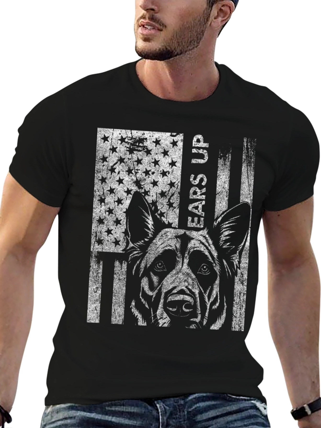 Ears Up Dog American Flag Graphic Tee