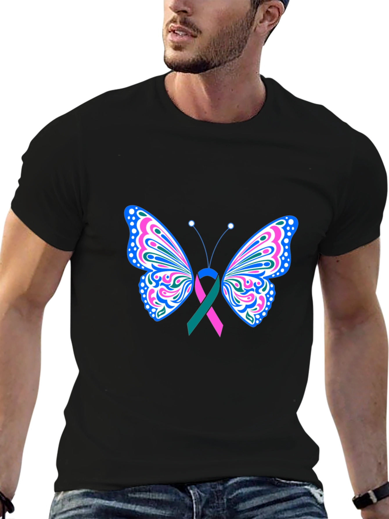 Butterfly Ribbon Black T-Shirt