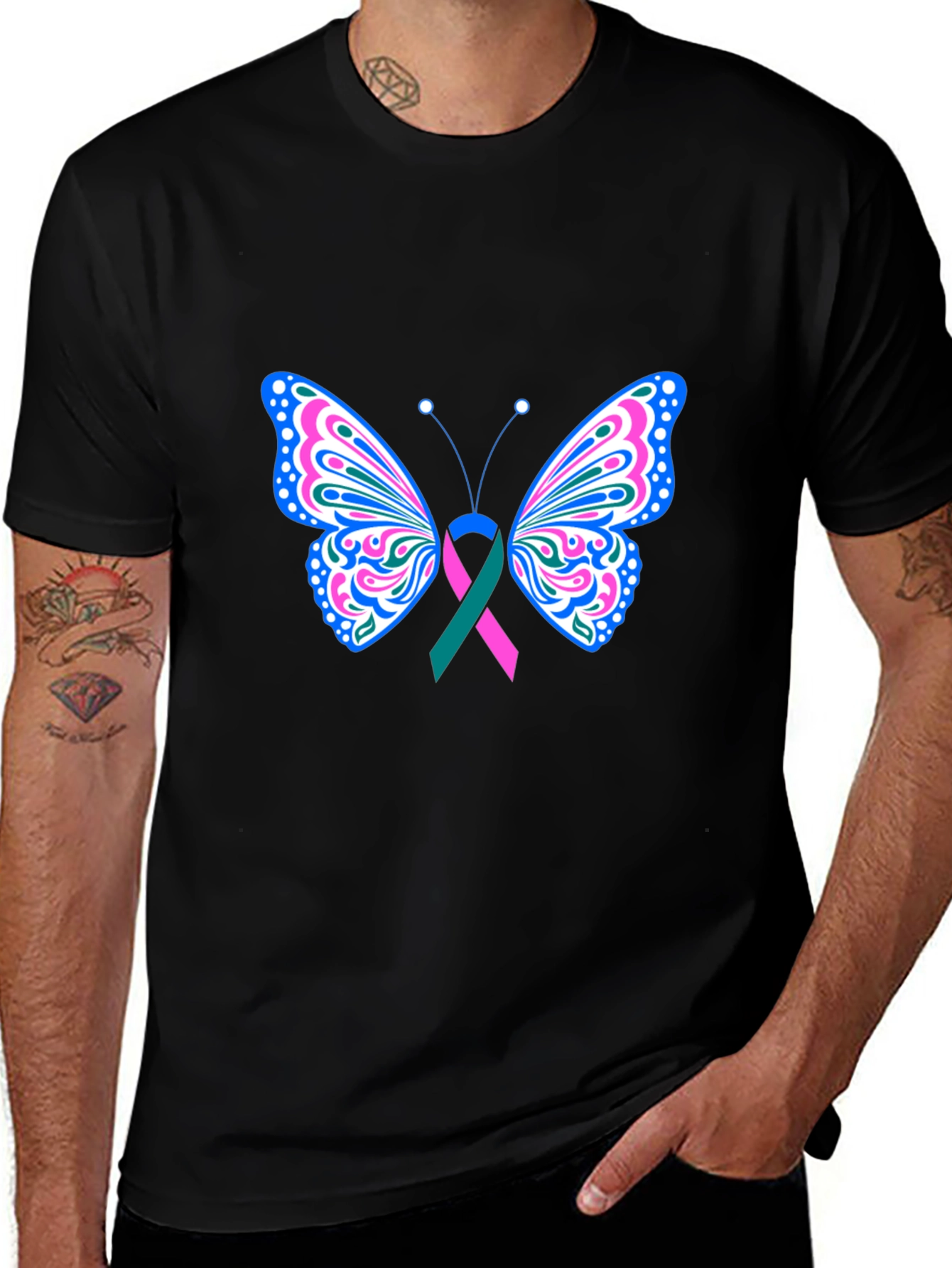 Butterfly Ribbon Black T-Shirt