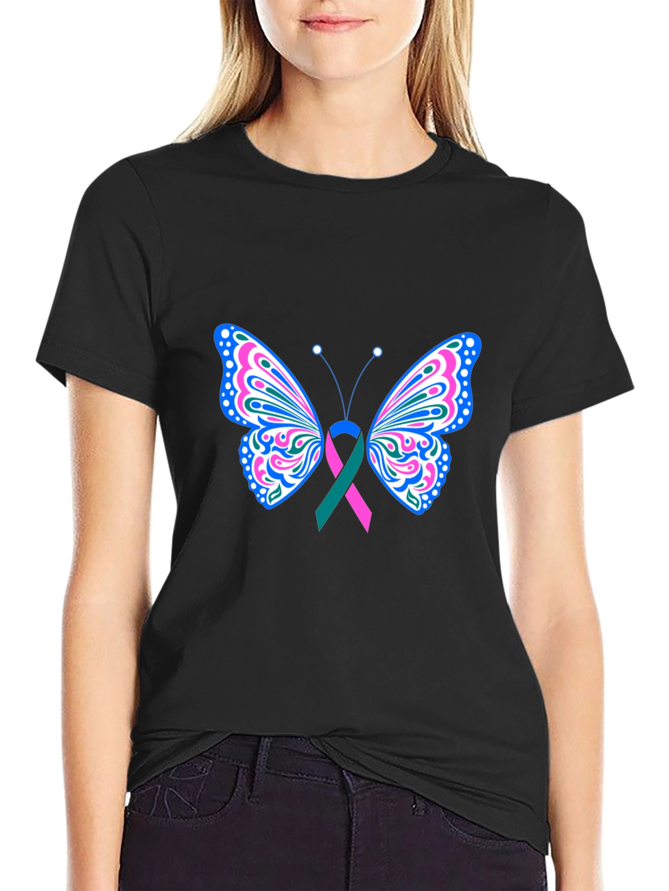 Butterfly Ribbon Black T-Shirt