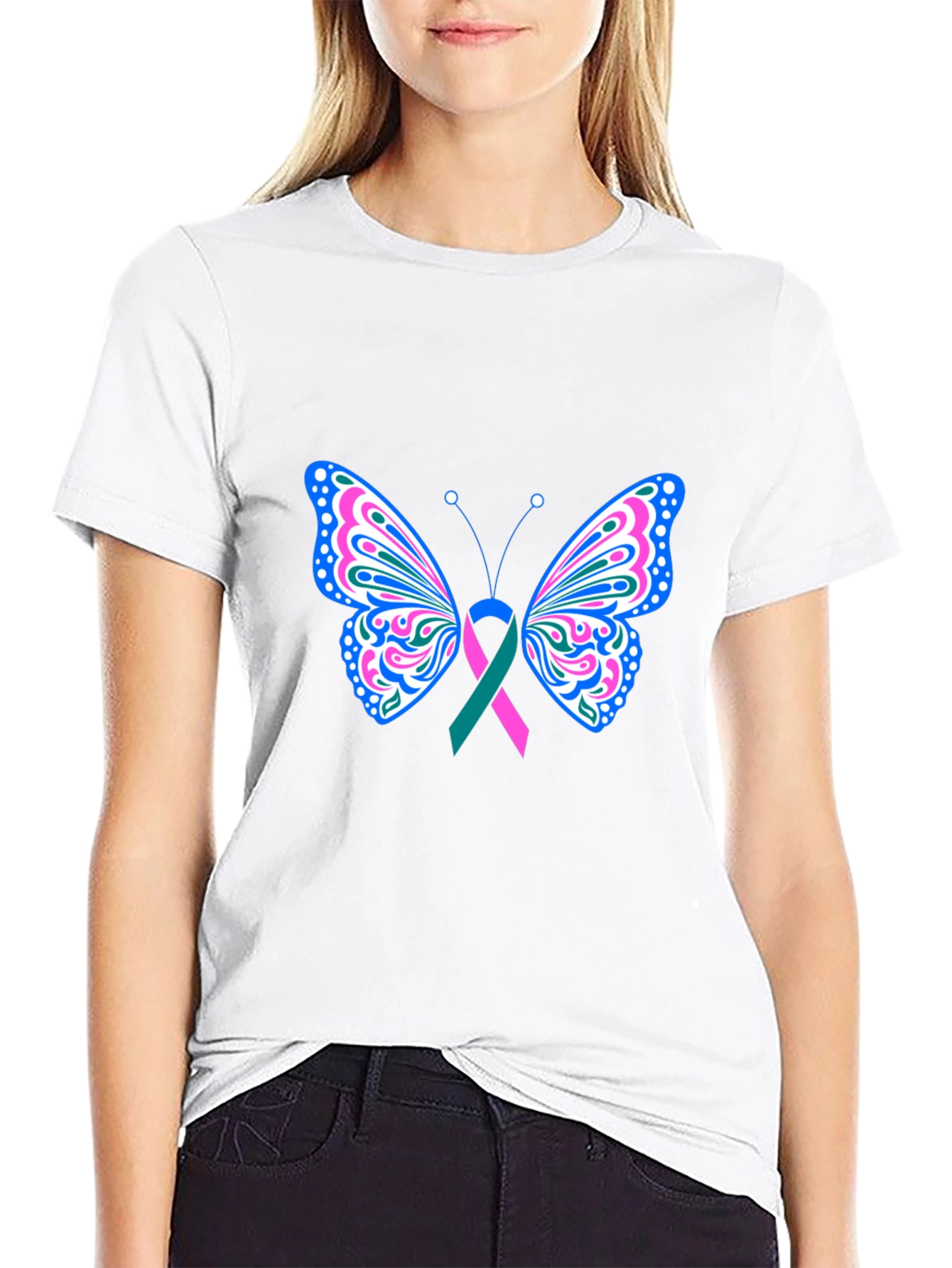 Butterfly Ribbon Black T-Shirt