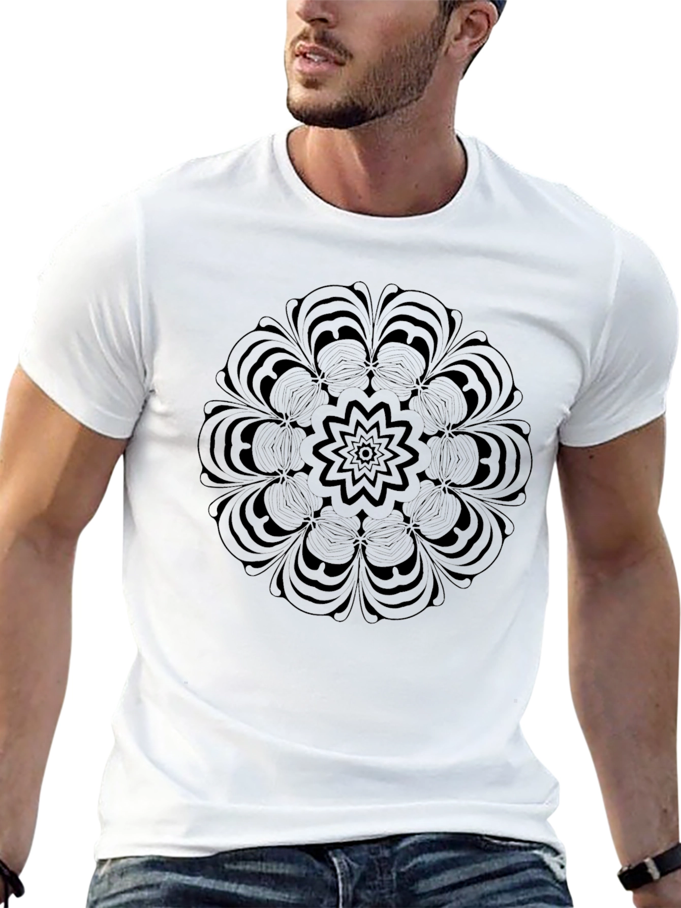 Black Mandala Print Crew Neck T-Shirt