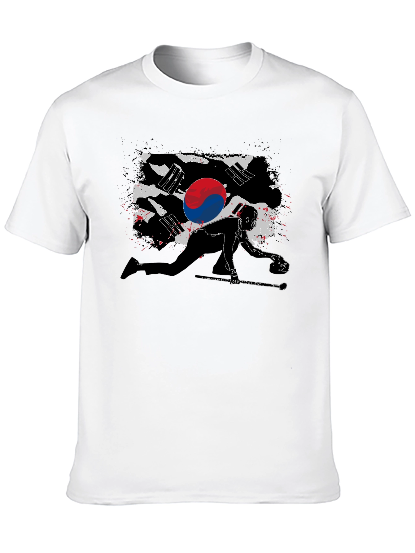 Korean Curling Flag Black T-Shirt