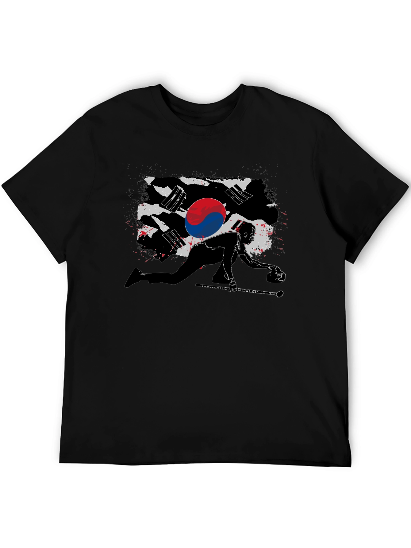 Korean Curling Flag Black T-Shirt
