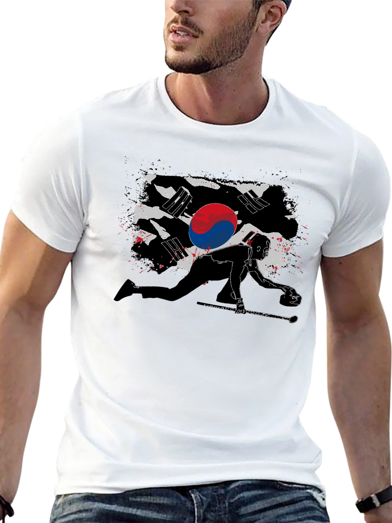 Korean Curling Flag Black T-Shirt