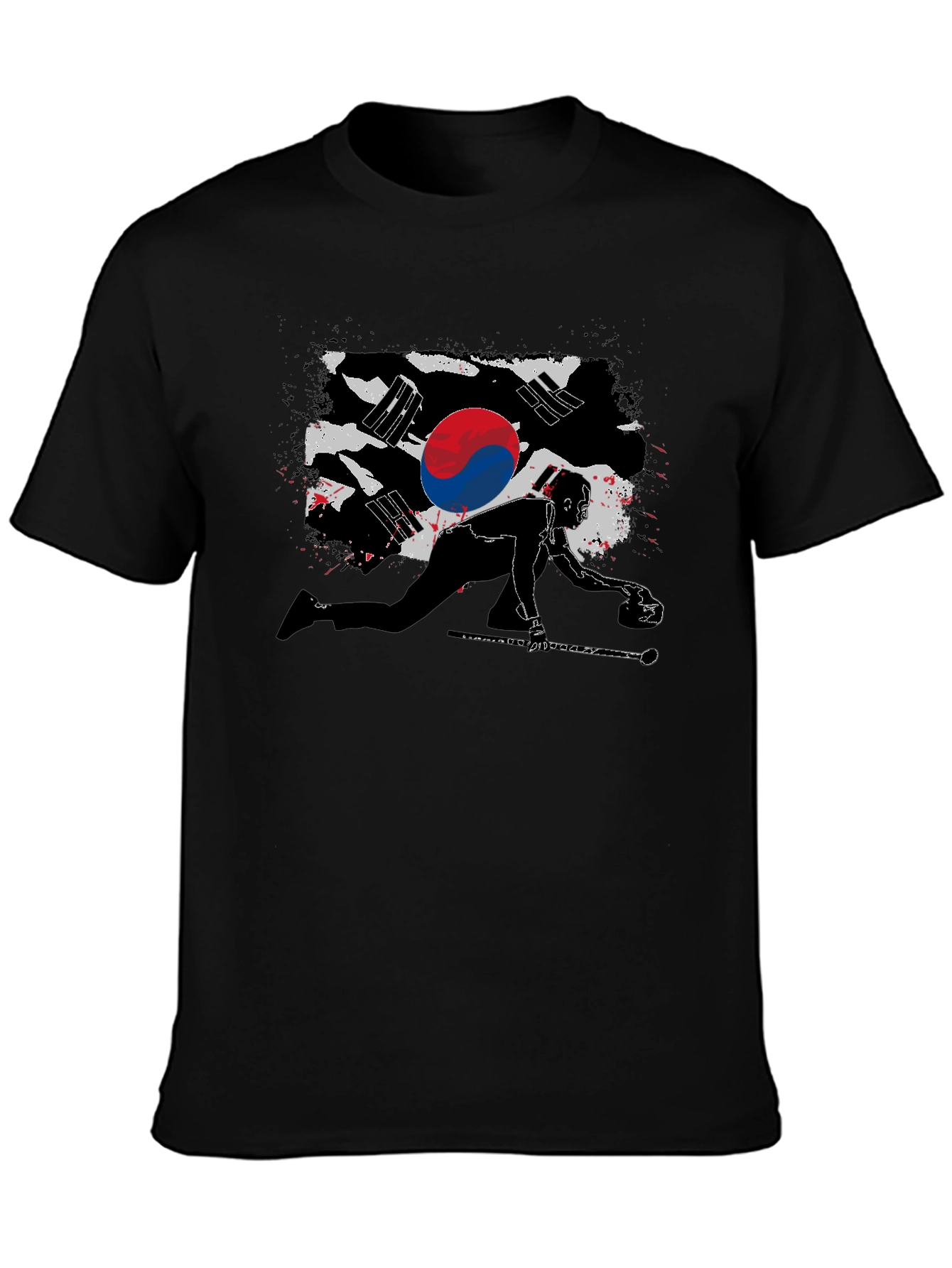 Korean Curling Flag Black T-Shirt