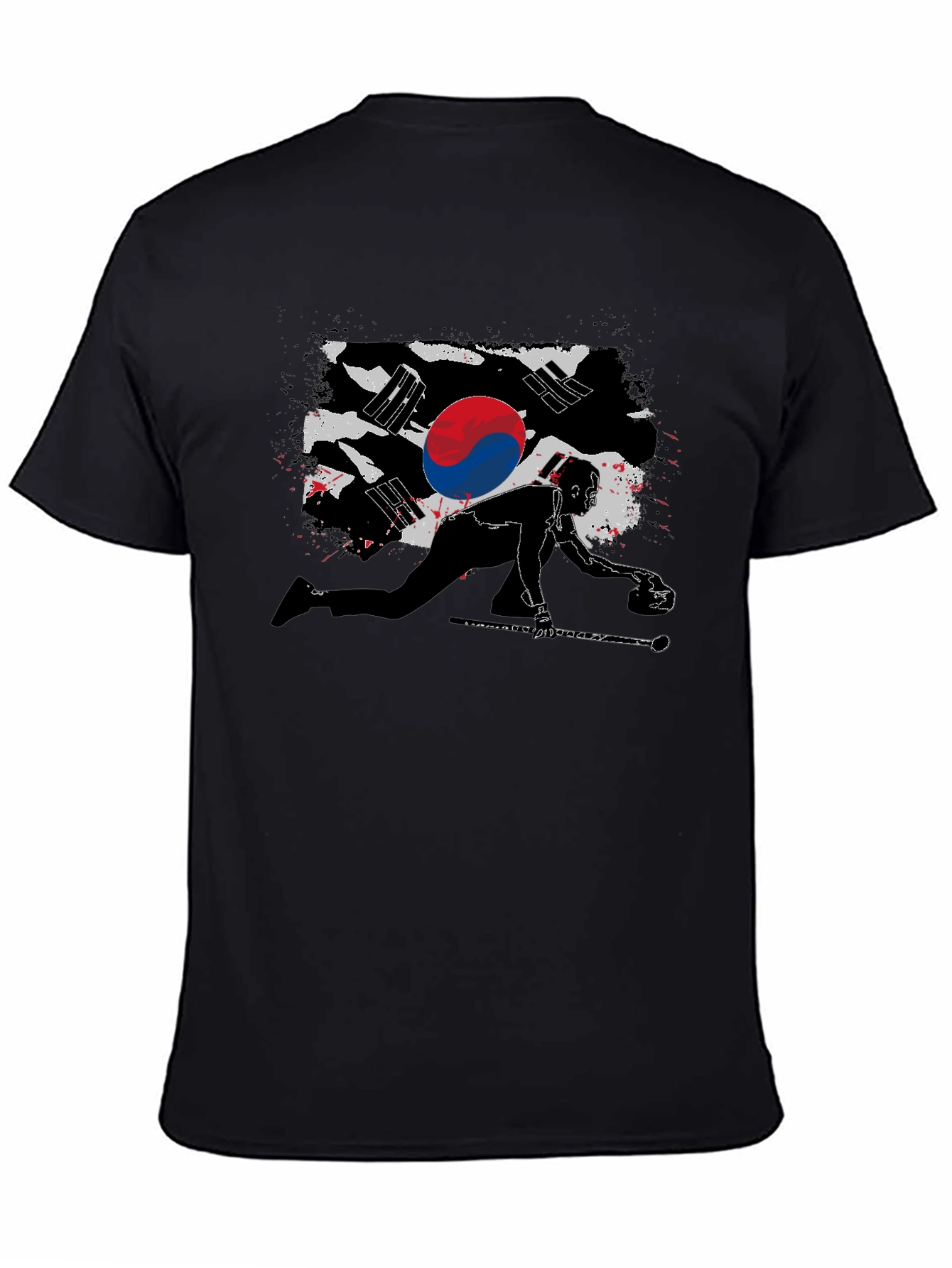 Korean Curling Flag Black T-Shirt