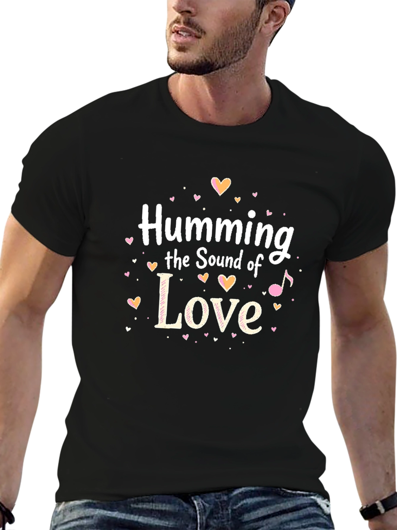 Humming the Sound of Love Black Graphic Tee