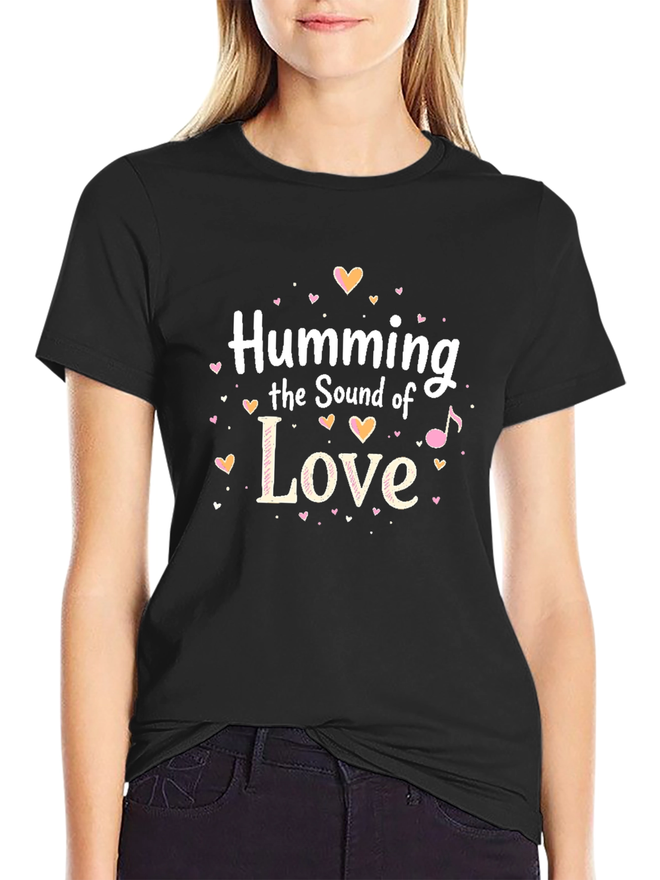 Humming the Sound of Love Black Graphic Tee