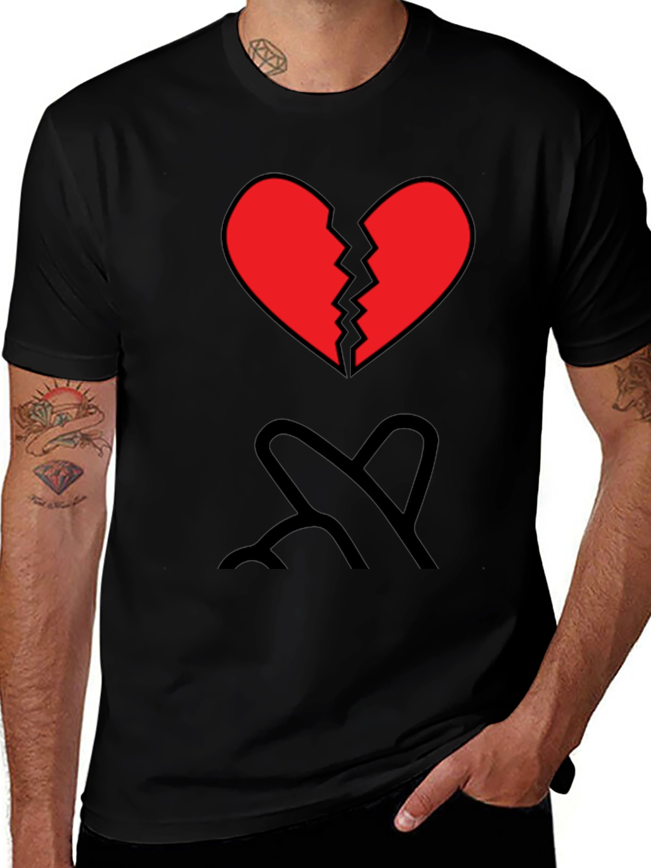 Broken Heart Graphic Tee - Mens Black T-Shirt