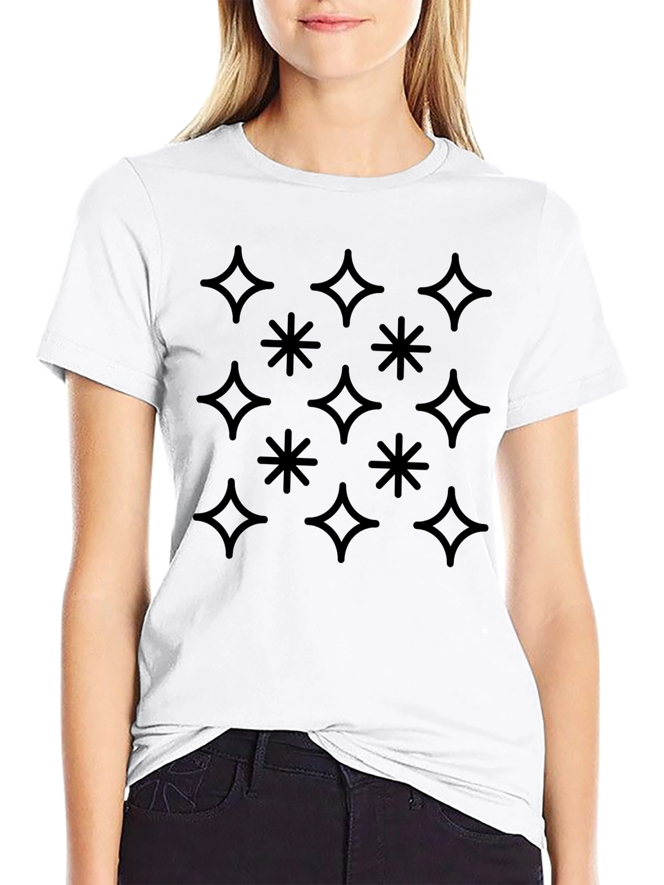 Sparkle & Star Pattern Black T-Shirt