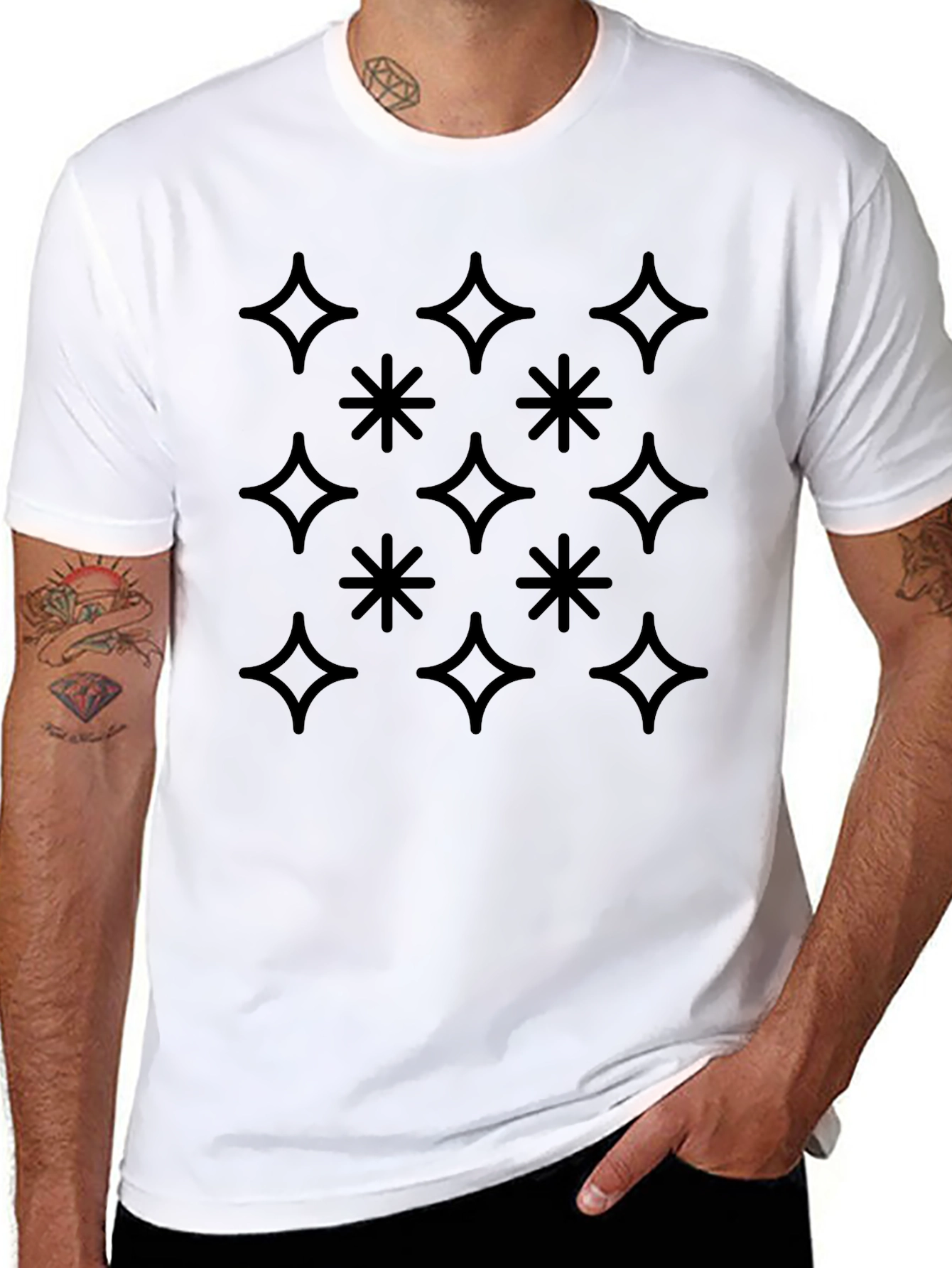 Sparkle & Star Pattern Black T-Shirt