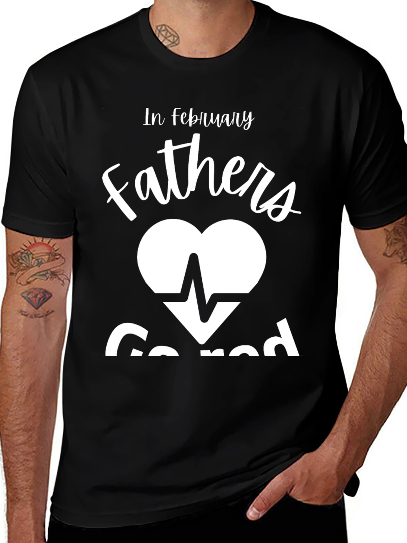 February Fathers Heartbeat T-Shirt - Black