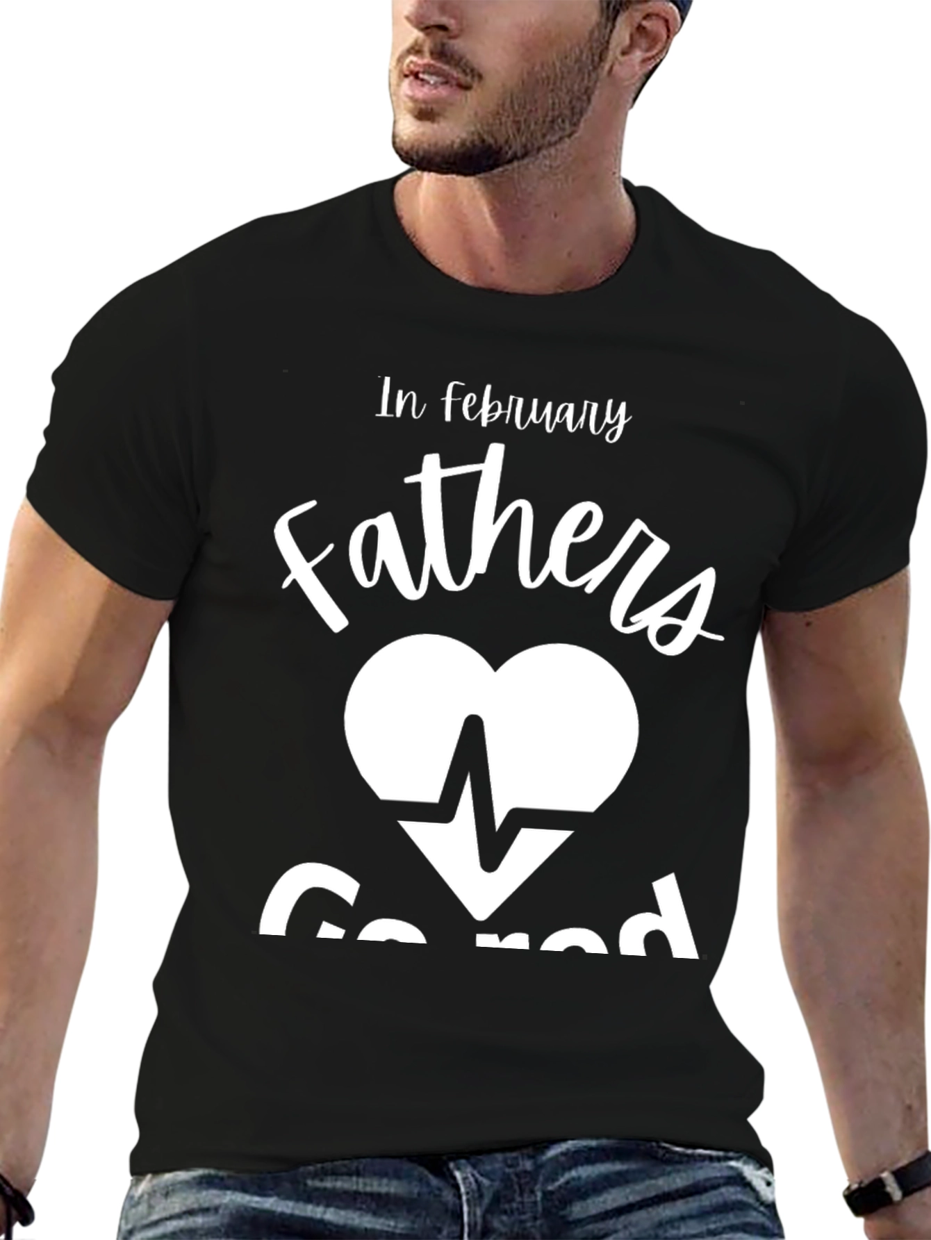 February Fathers Heartbeat T-Shirt - Black