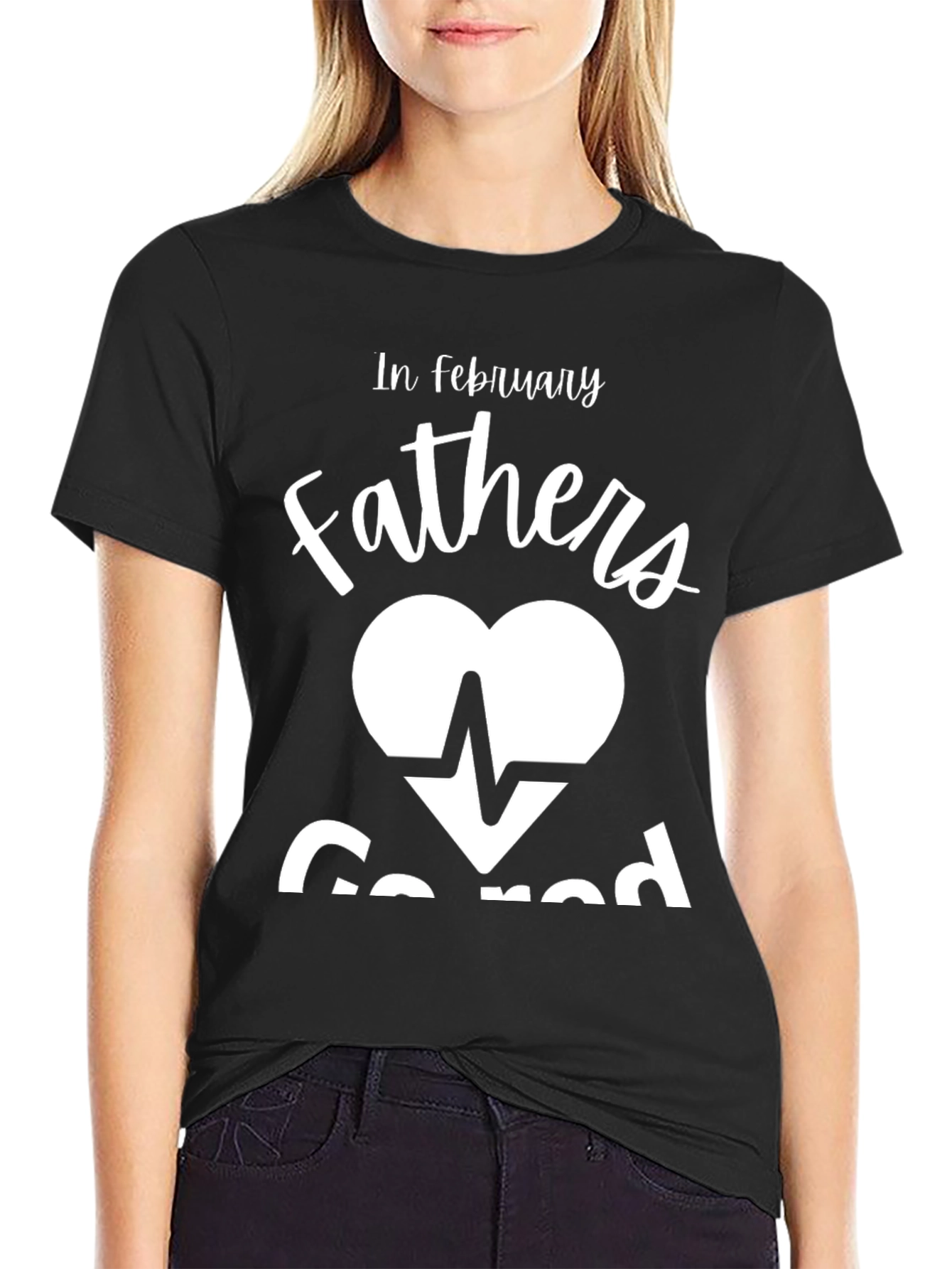 February Fathers Heartbeat T-Shirt - Black
