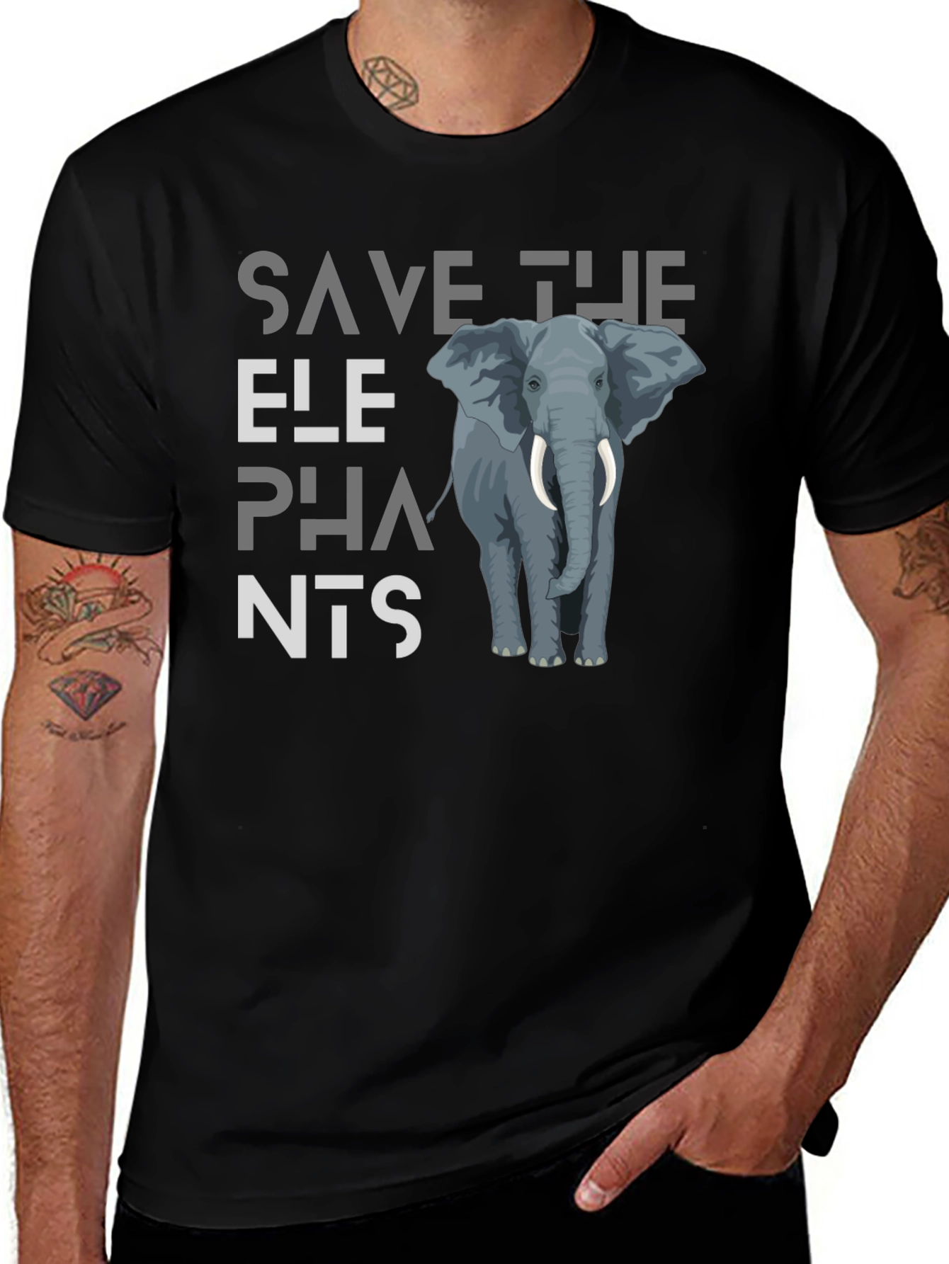 Save The Elephants Graphic Tee - Black Cotton T-Shirt