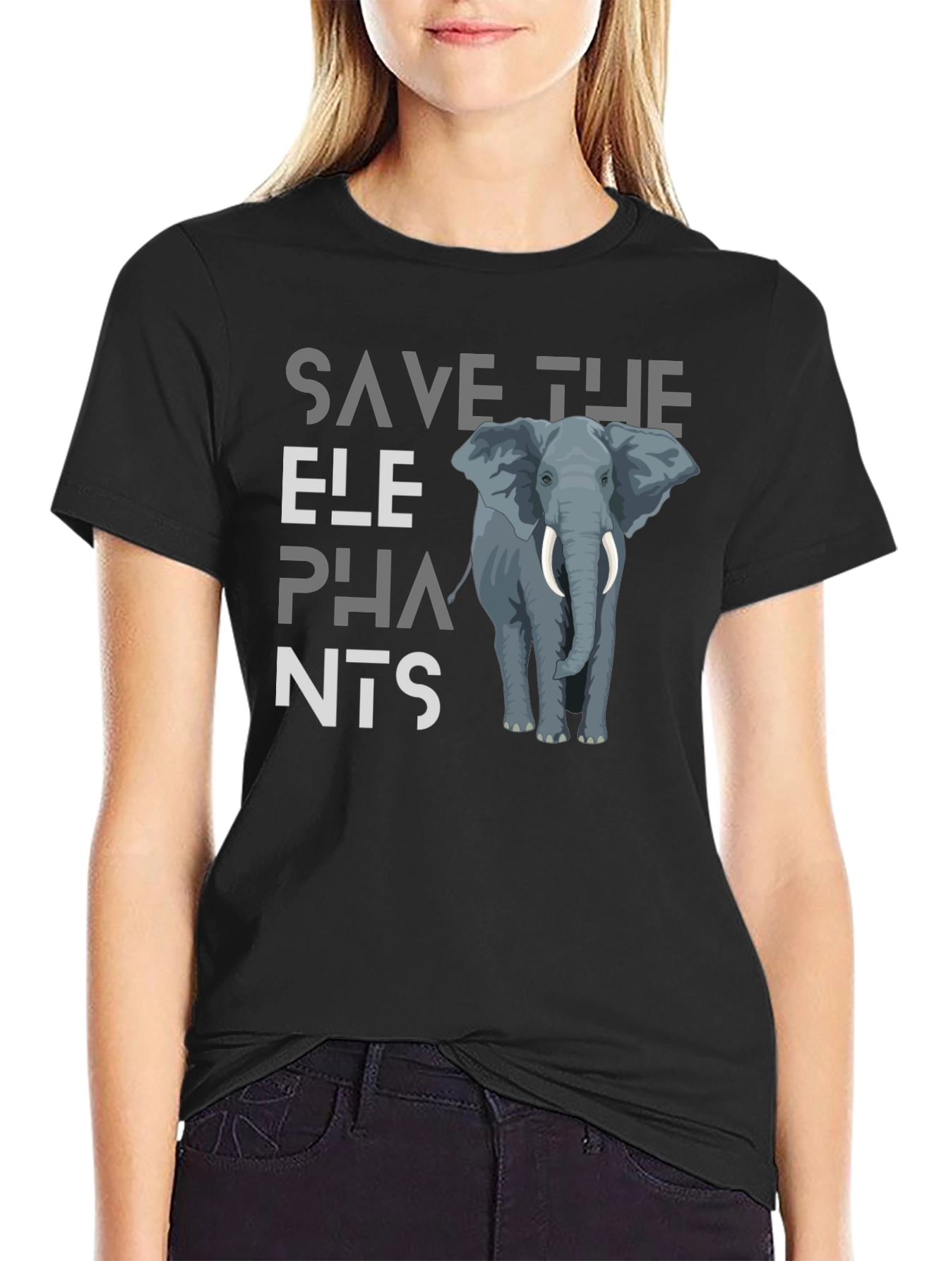 Save The Elephants Graphic Tee - Black Cotton T-Shirt