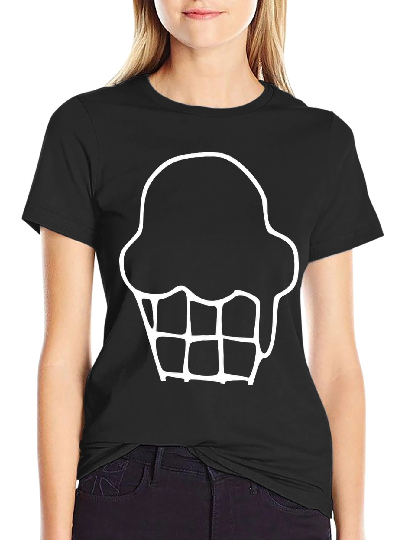 Ice Cream Cone Graphic Tee - Black Cotton T-Shirt
