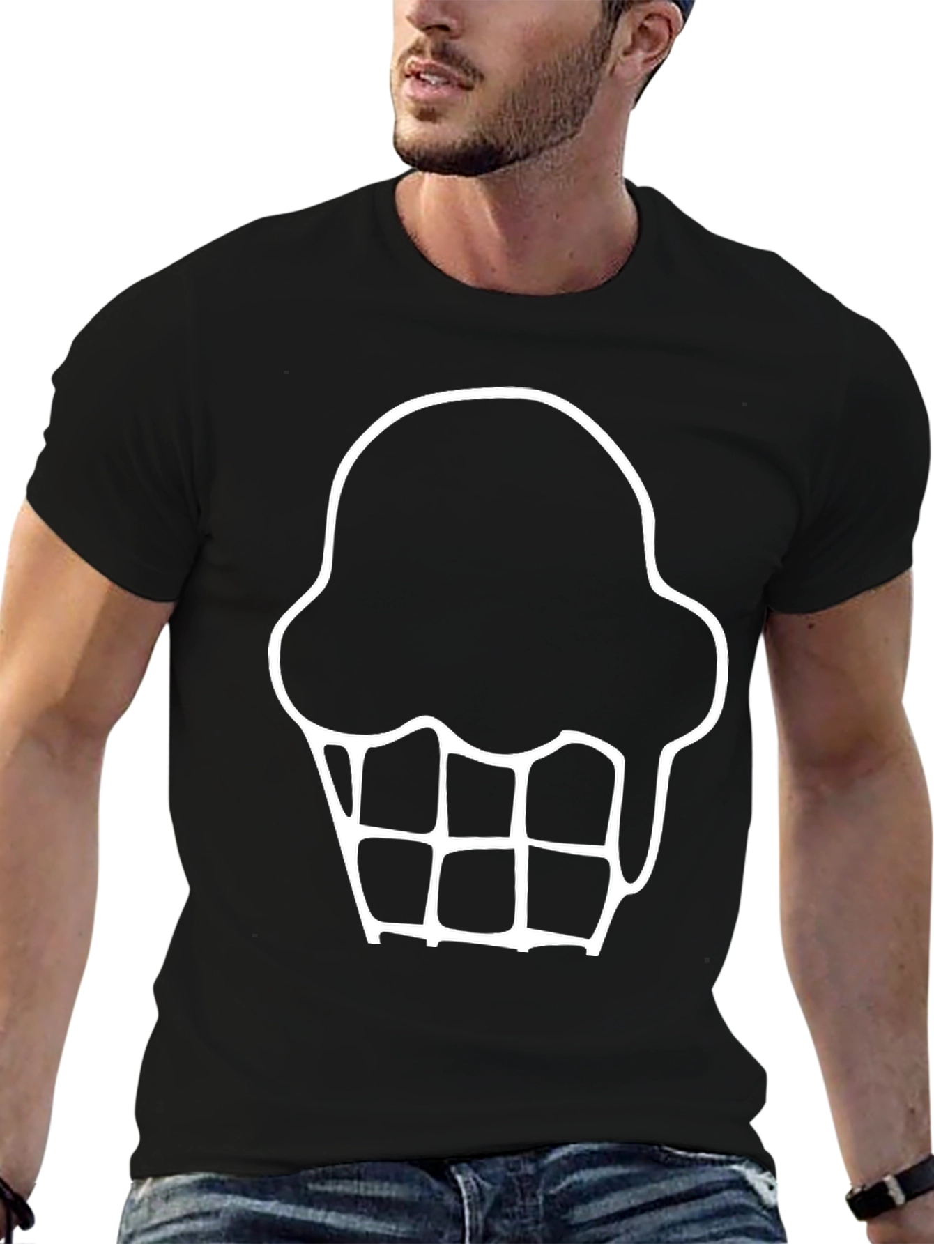 Ice Cream Cone Graphic Tee - Black Cotton T-Shirt