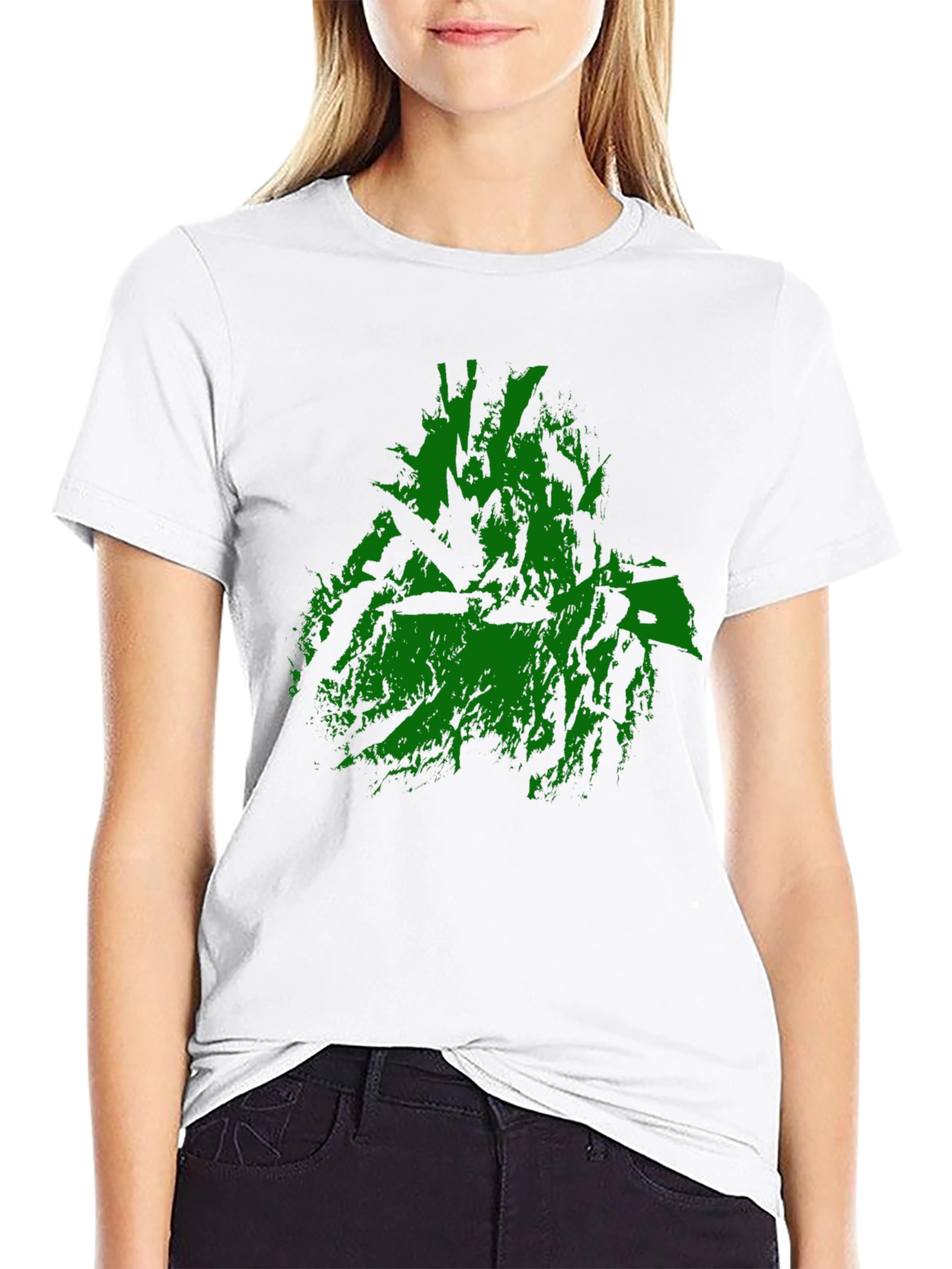 Green Abstract Graphic Print Black T-Shirt
