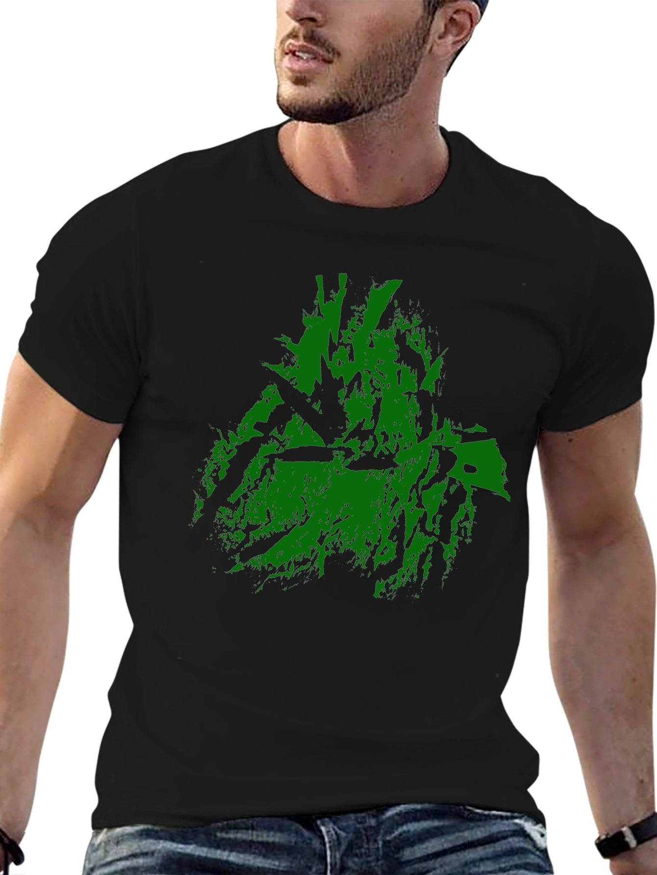 Green Abstract Graphic Print Black T-Shirt