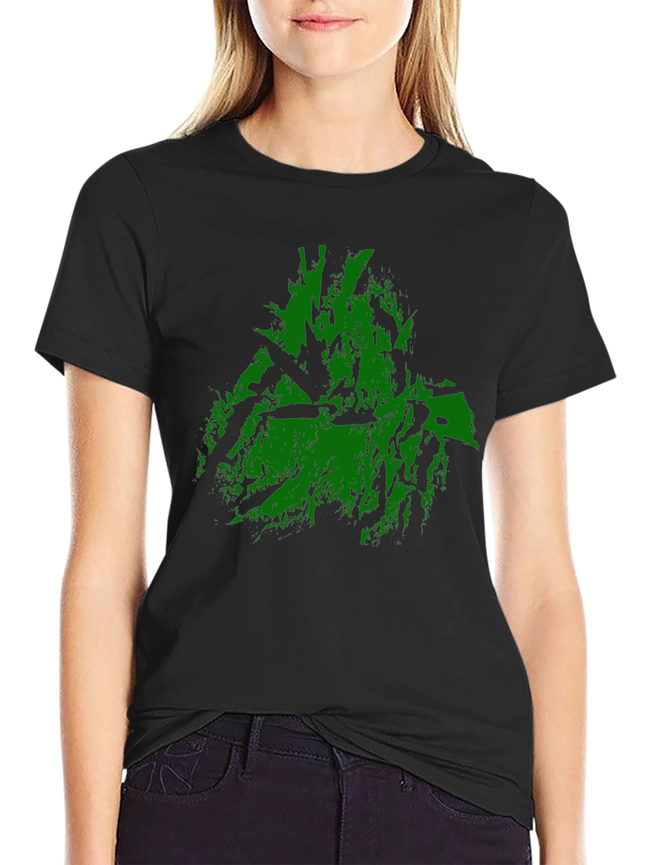 Green Abstract Graphic Print Black T-Shirt
