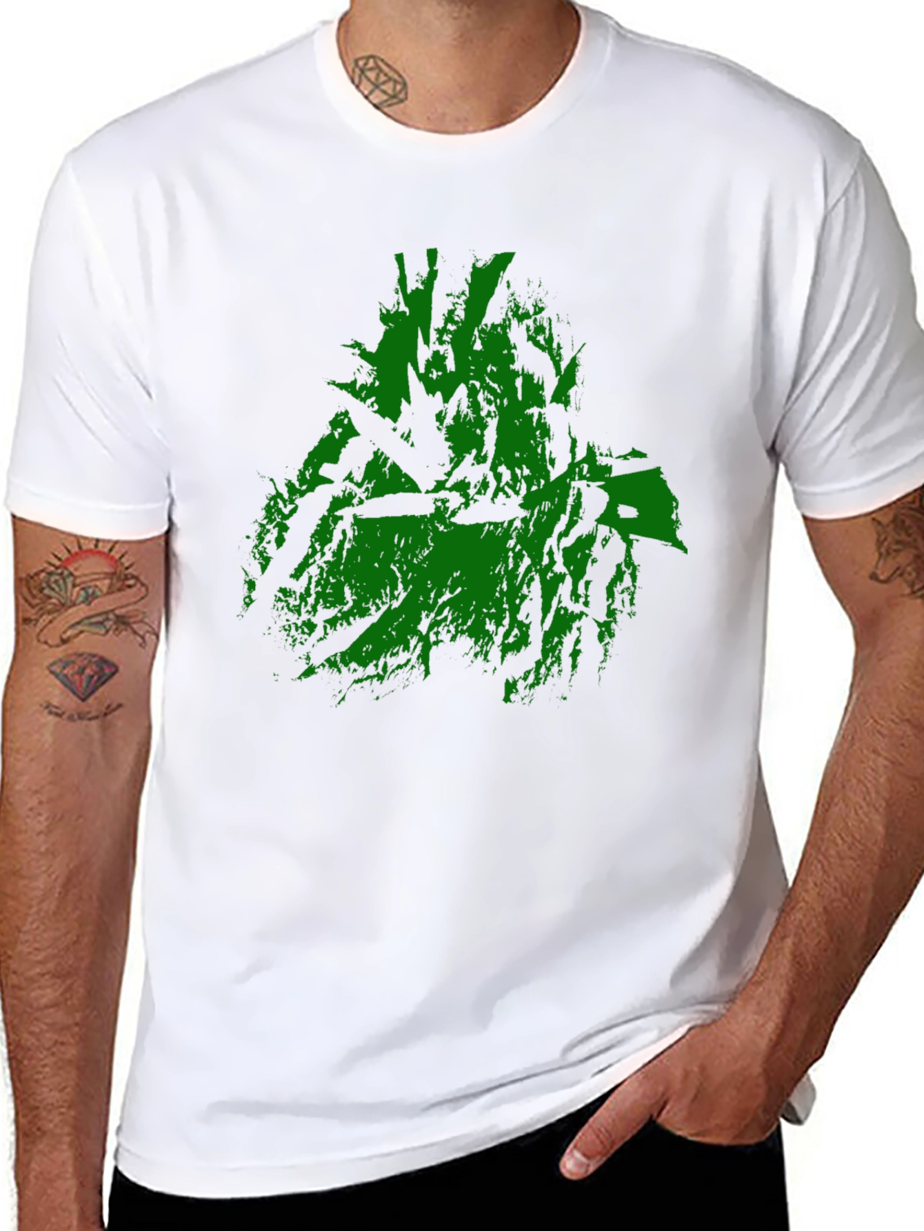 Green Abstract Graphic Print Black T-Shirt