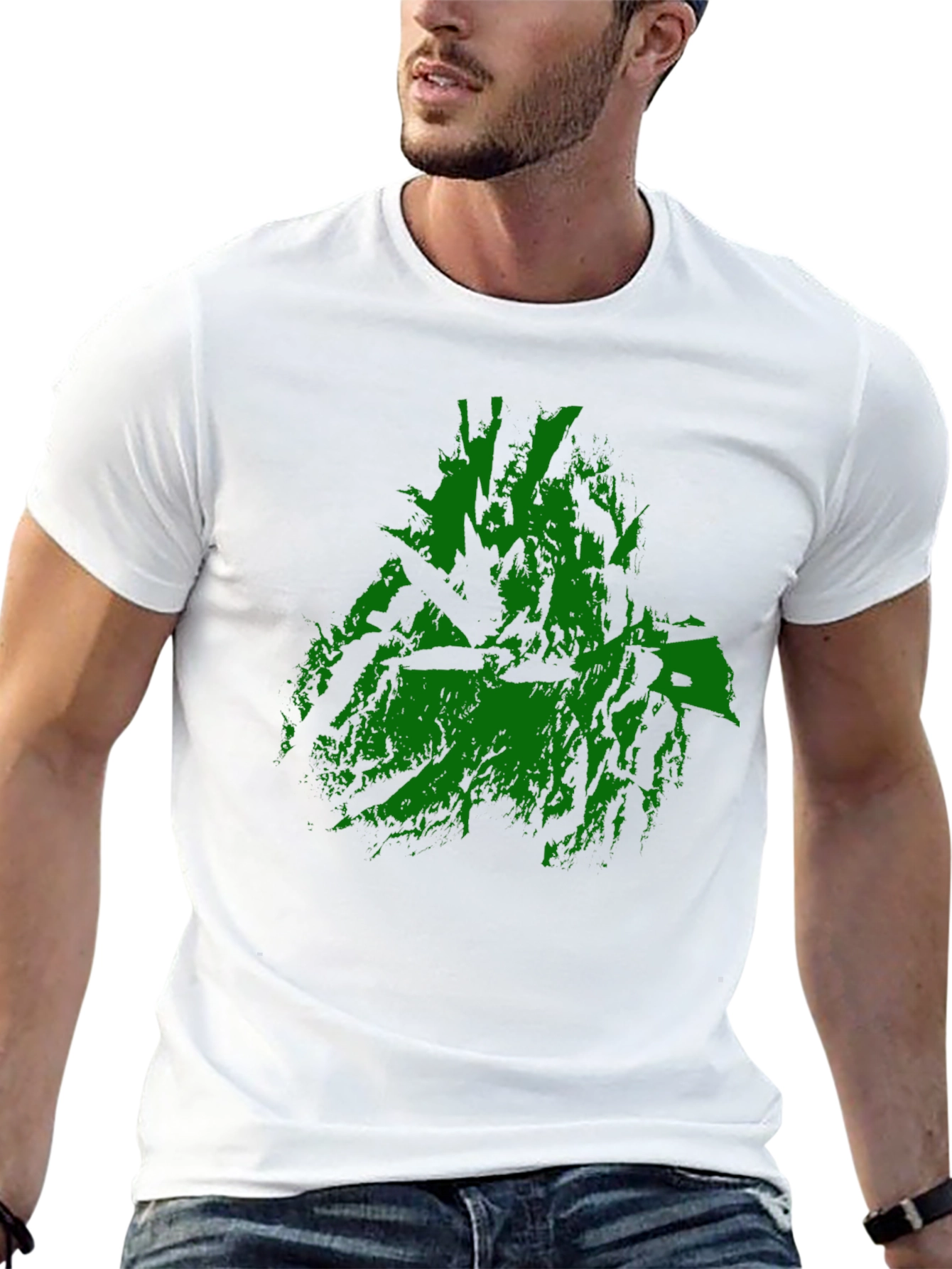 Green Abstract Graphic Print Black T-Shirt