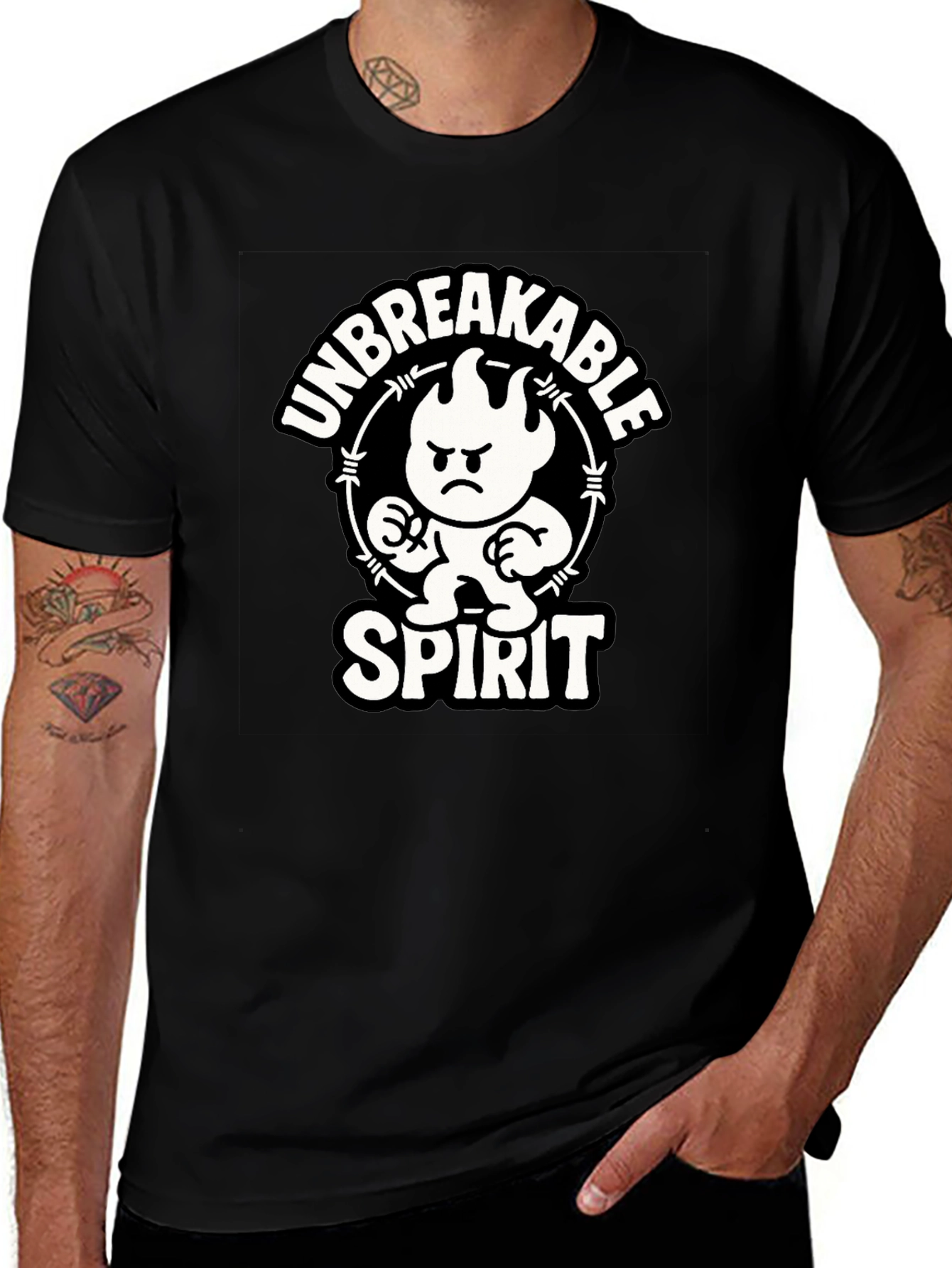 Unbreakable Spirit Graphic Tee - Black Cotton Shirt
